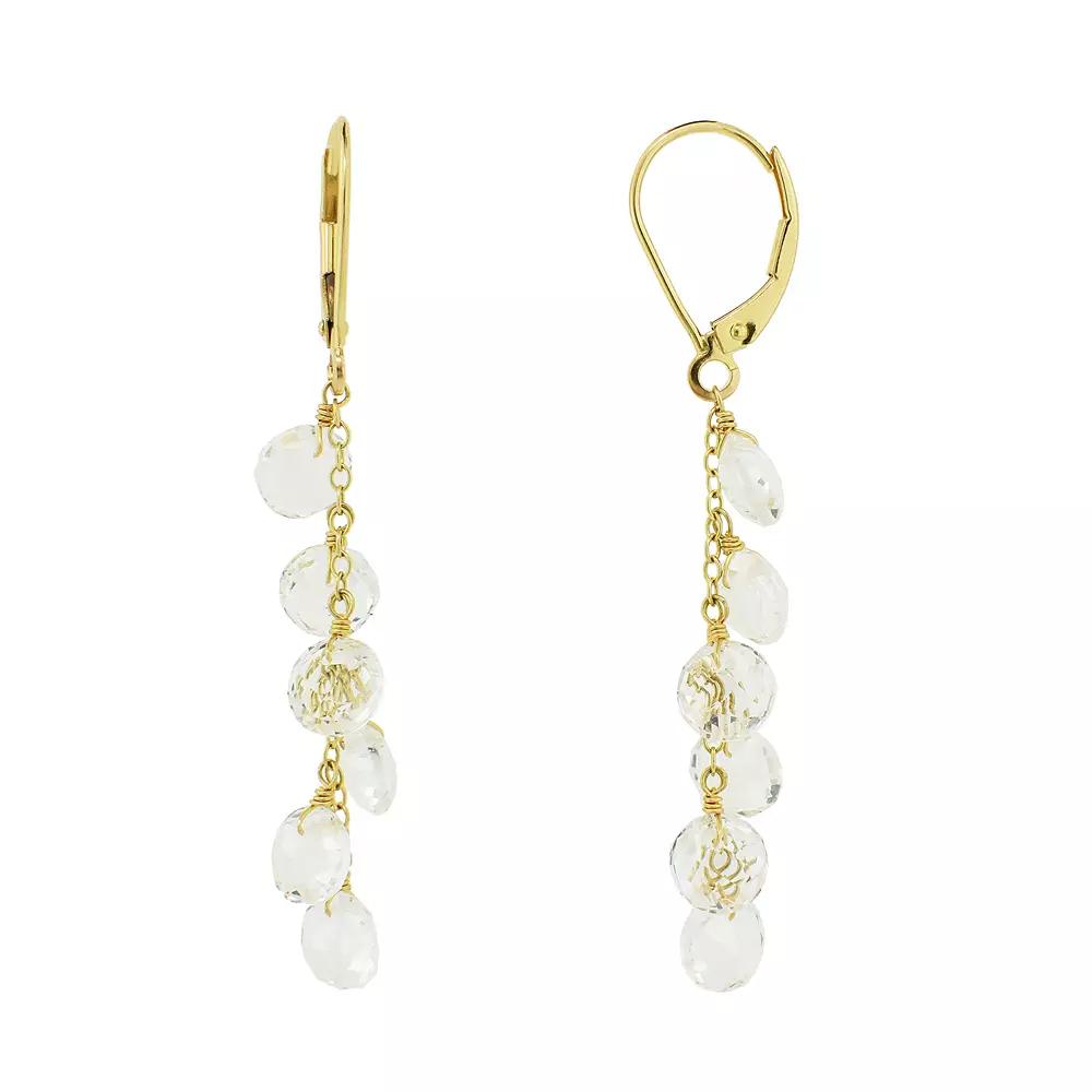 Jewelmak 14k Gold White Topaz Dangle Earrings, Women's Product Image