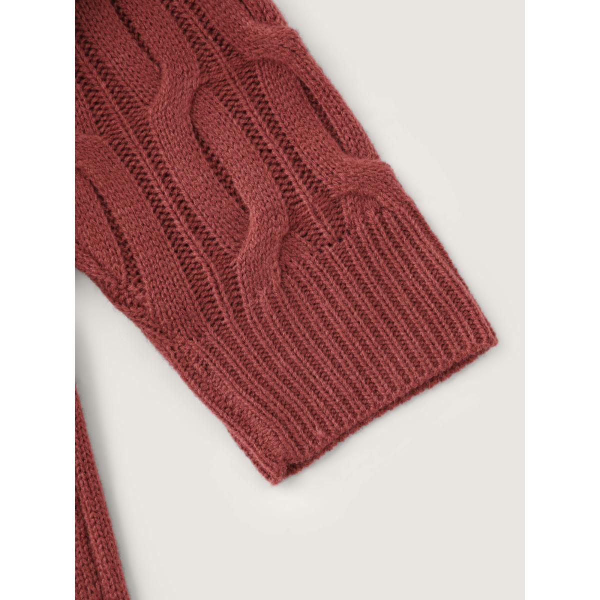 Plus Size Crew Neck Cable Knit Pullover Rust Women Leisure Loose Long Sleeve Round Neck Casual Pullovers BloomChic 18-20/2X Product Image