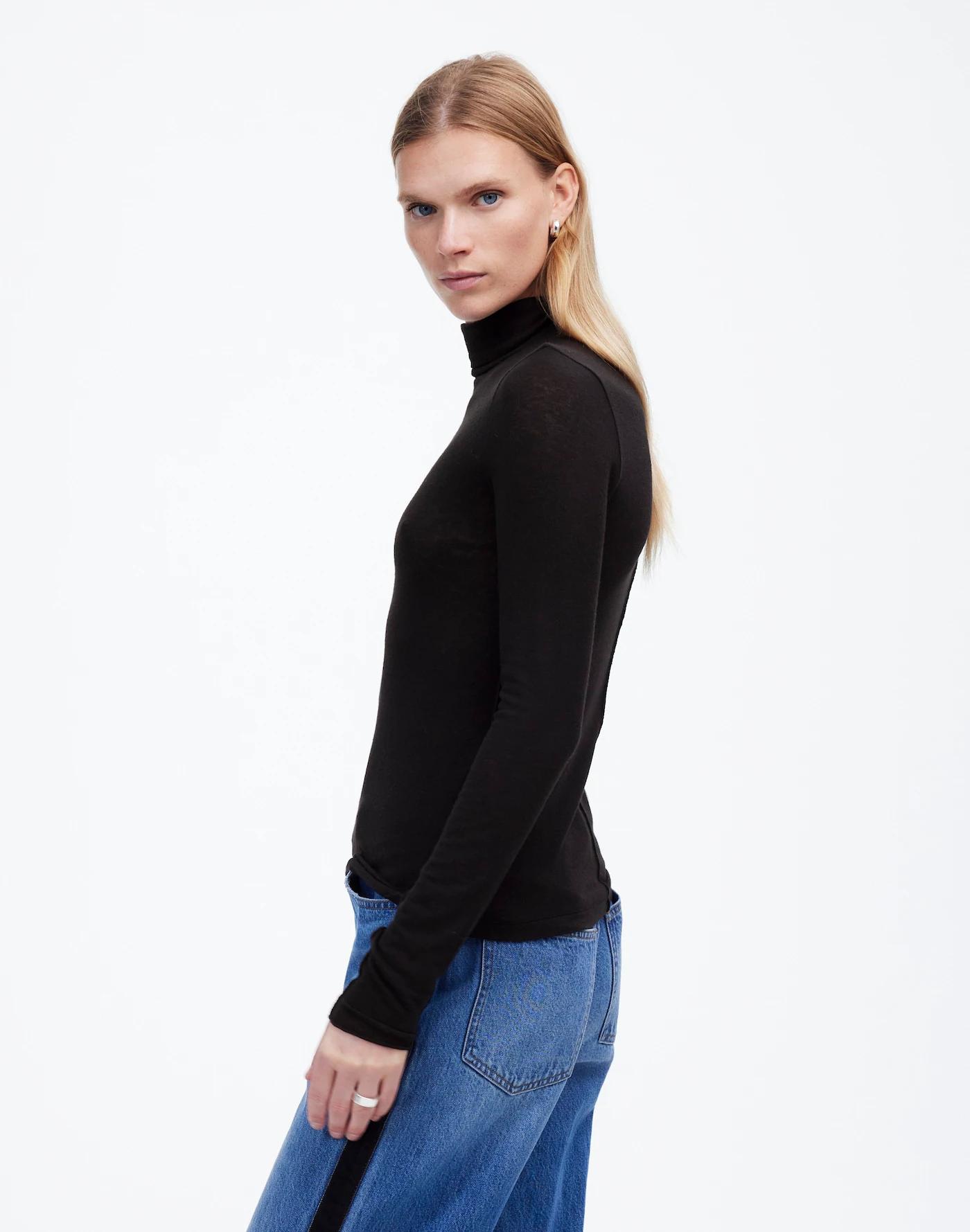 Wool-Blend Turtleneck Long-Sleeve Tee Product Image