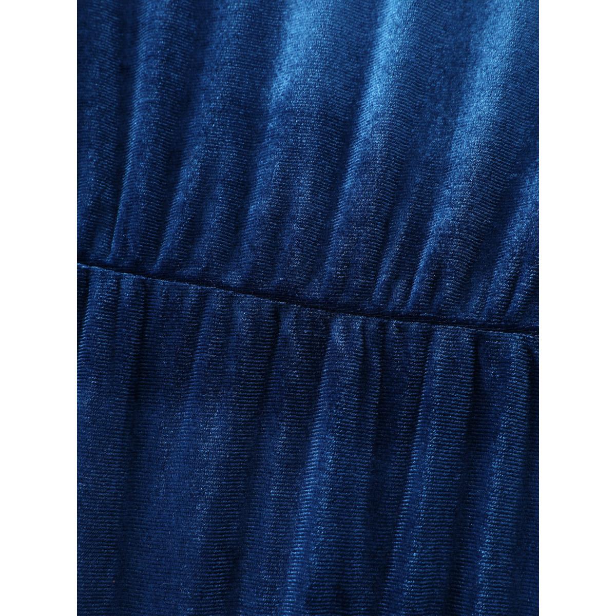 Plus Size Indigo Velvet Sheer Lace Sleeve Flared Blouse Women Romantic Long Sleeve Round Neck Elegant Blouses BloomChic 30/6X Product Image