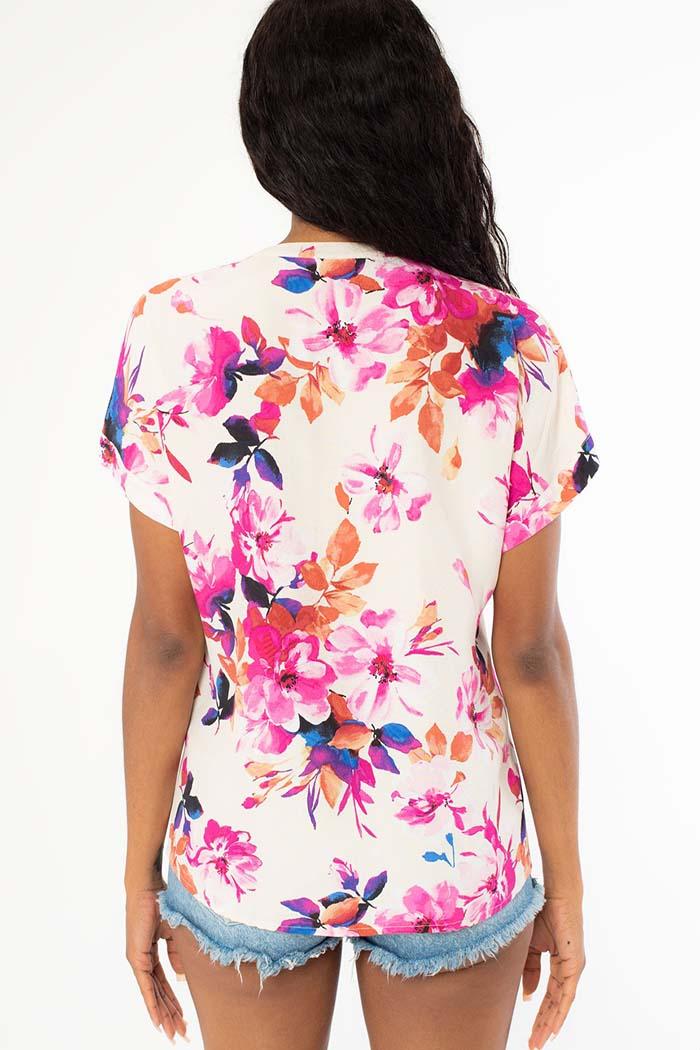 Floral Dolman Sleeve V Neck Blouse Product Image