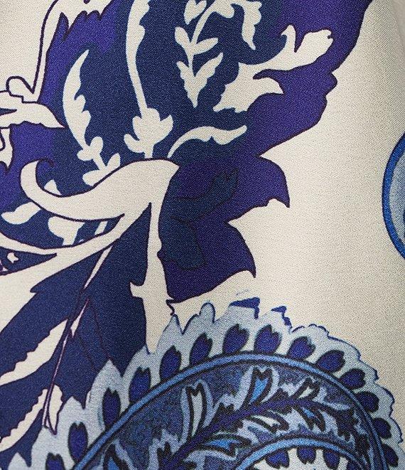 Gianni Bini Callie Satin Lace Trim Tie Front Square Neck Long Sleeve Chambray Blouse Product Image