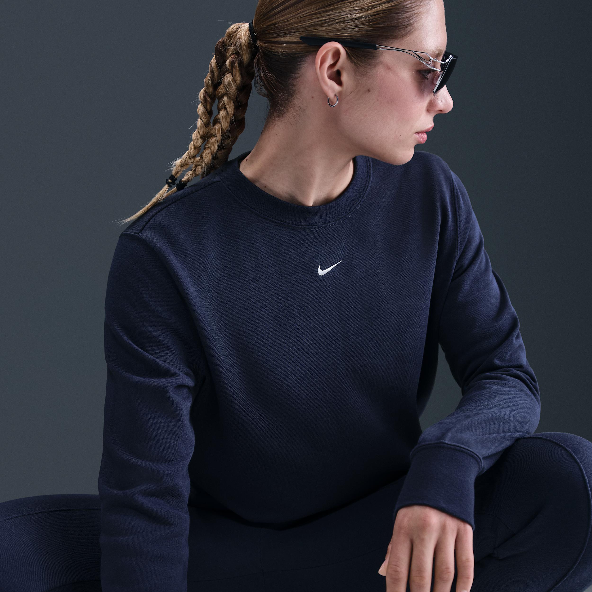 Womens Nike Sportswear Chill Terry Crew-Neck French Terry Sweatshirt | HV2393-410 Product Image