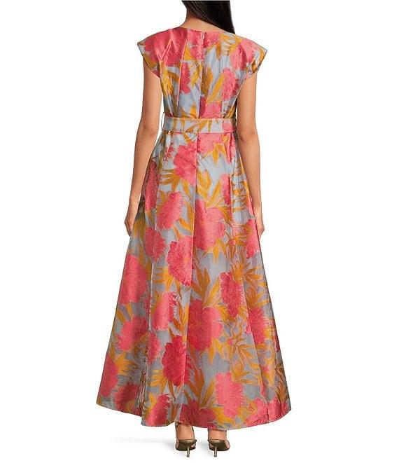 Abbey Glass Olivia Printed Round Neckline Cap Sleeve Organza A-Line Gown Product Image