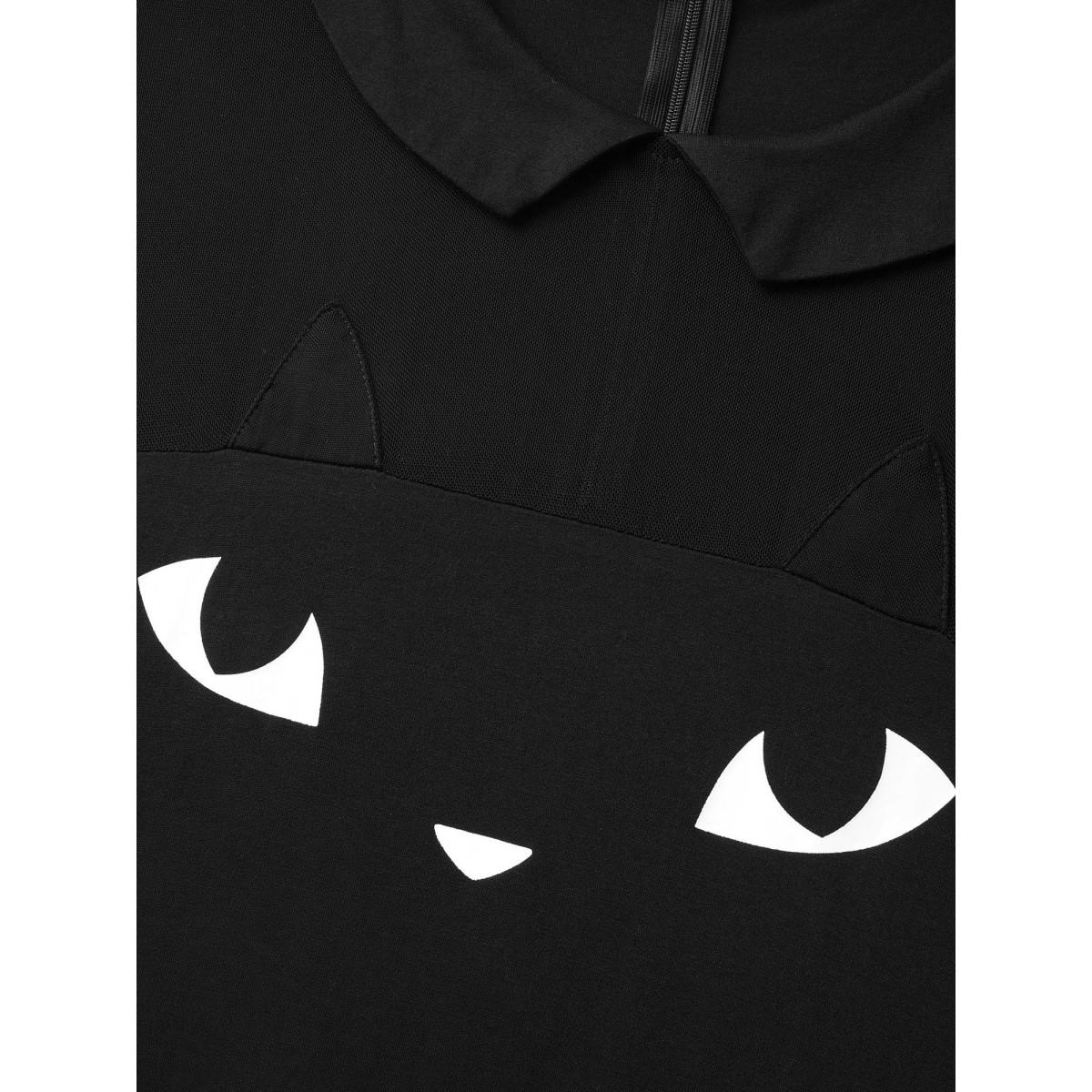 Plus Size Scarlet Stretch Fabric Spooky Cat Jumpsuit Women Playful Long Sleeve Round Neck Casual Loose Jumpsuits BloomChic 26/4X Product Image