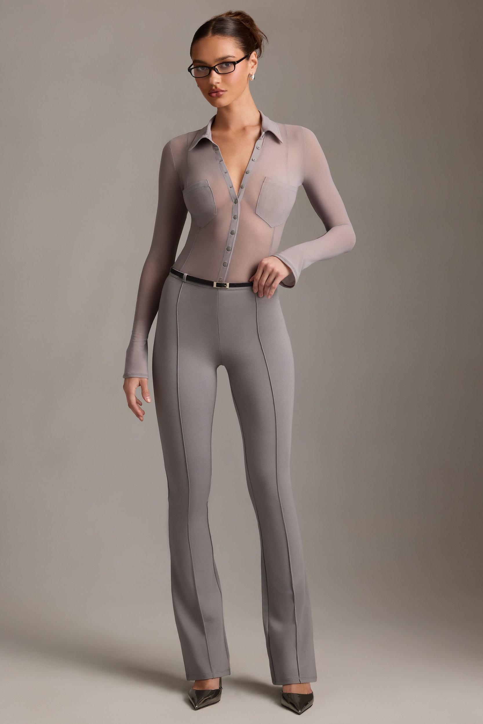 Sheer Long-Sleeve Shirt in Grey Female Product Image