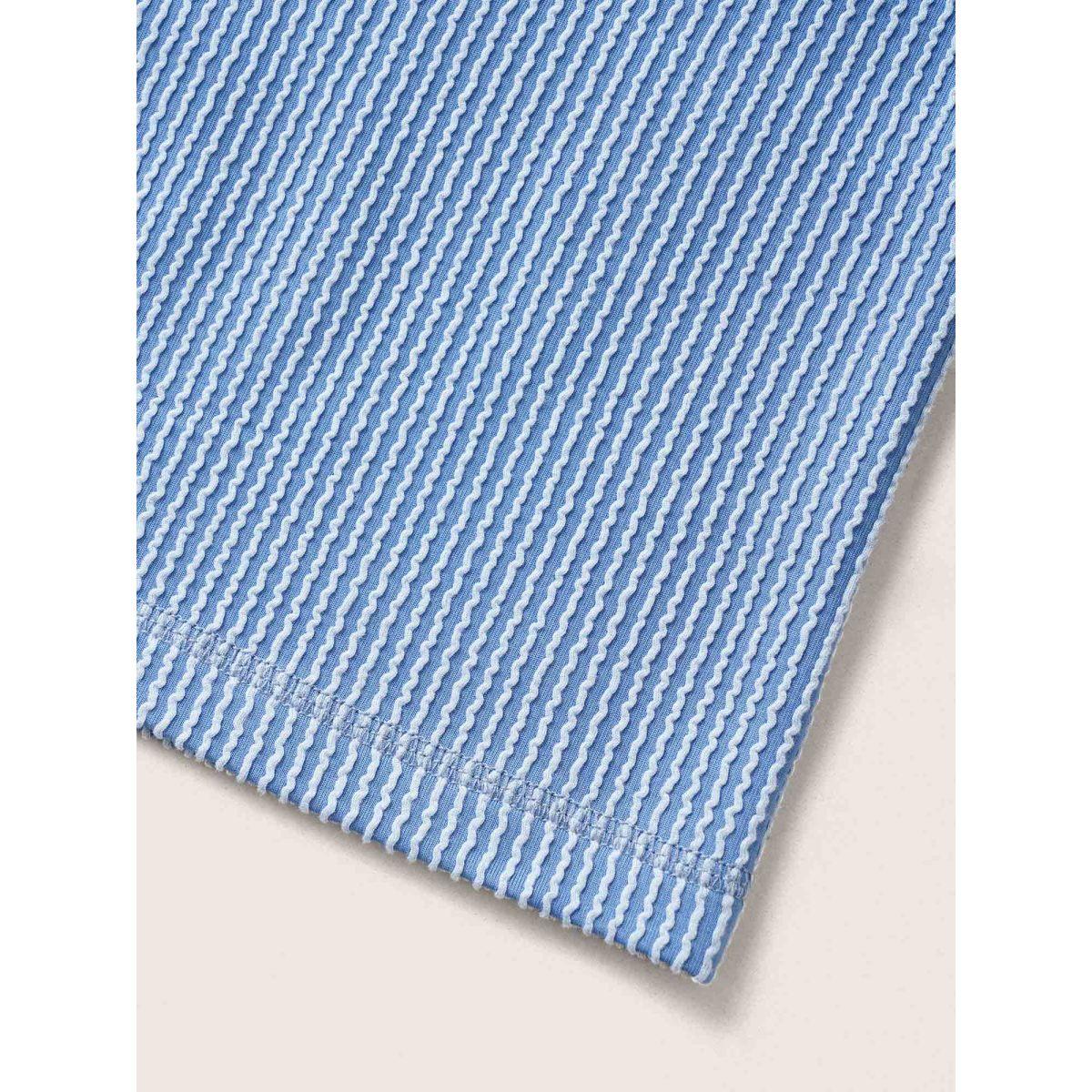 Plus Size Striped Round Neck Batwing Sleeve T-shirt Blue Women Casual Round Neck Everyday T-shirts BloomChic 12/L Product Image