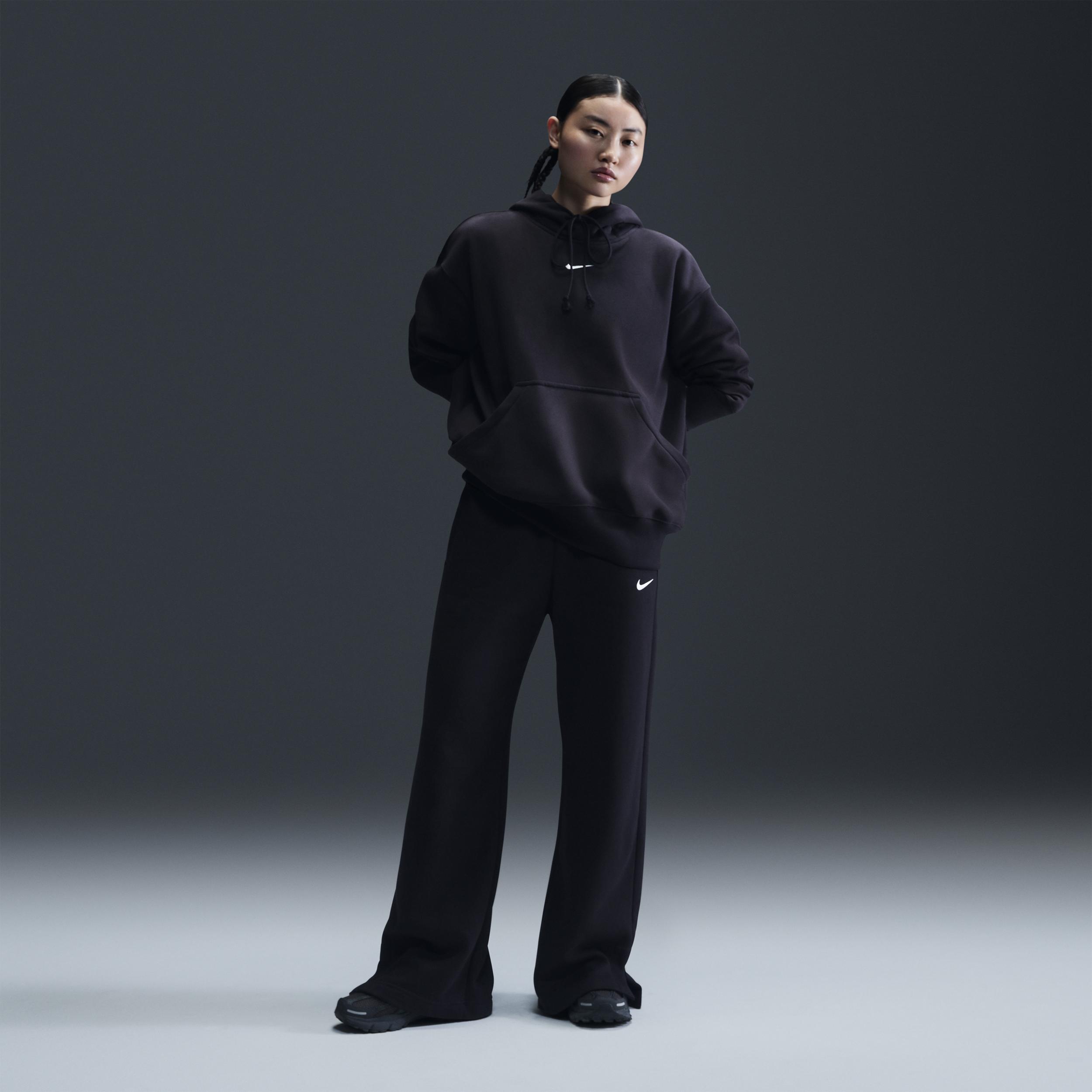 Nike Womens Nike Phoenix Fleece OS Pullover Hoodie - Womens Black/White Product Image