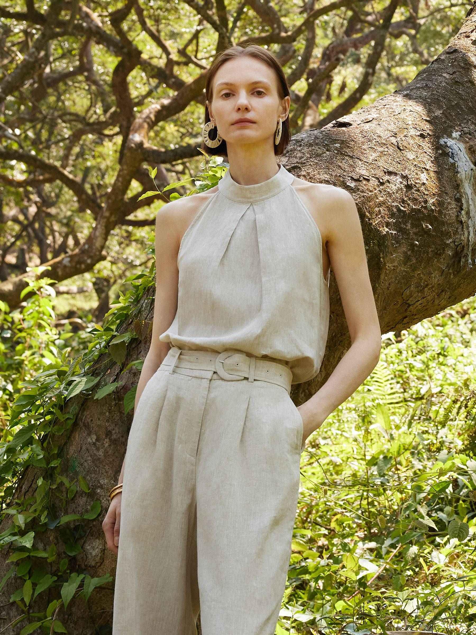 100% Linen Women Halter Tank Top Product Image