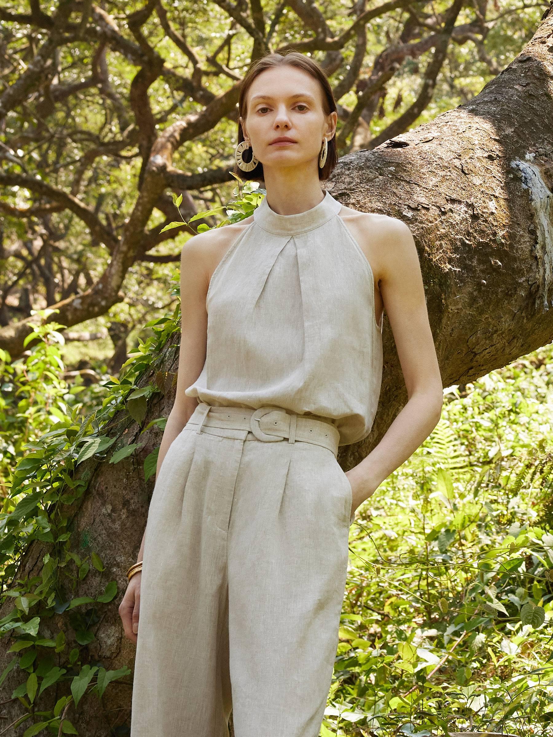 100% Linen Women Halter Tank Top Product Image