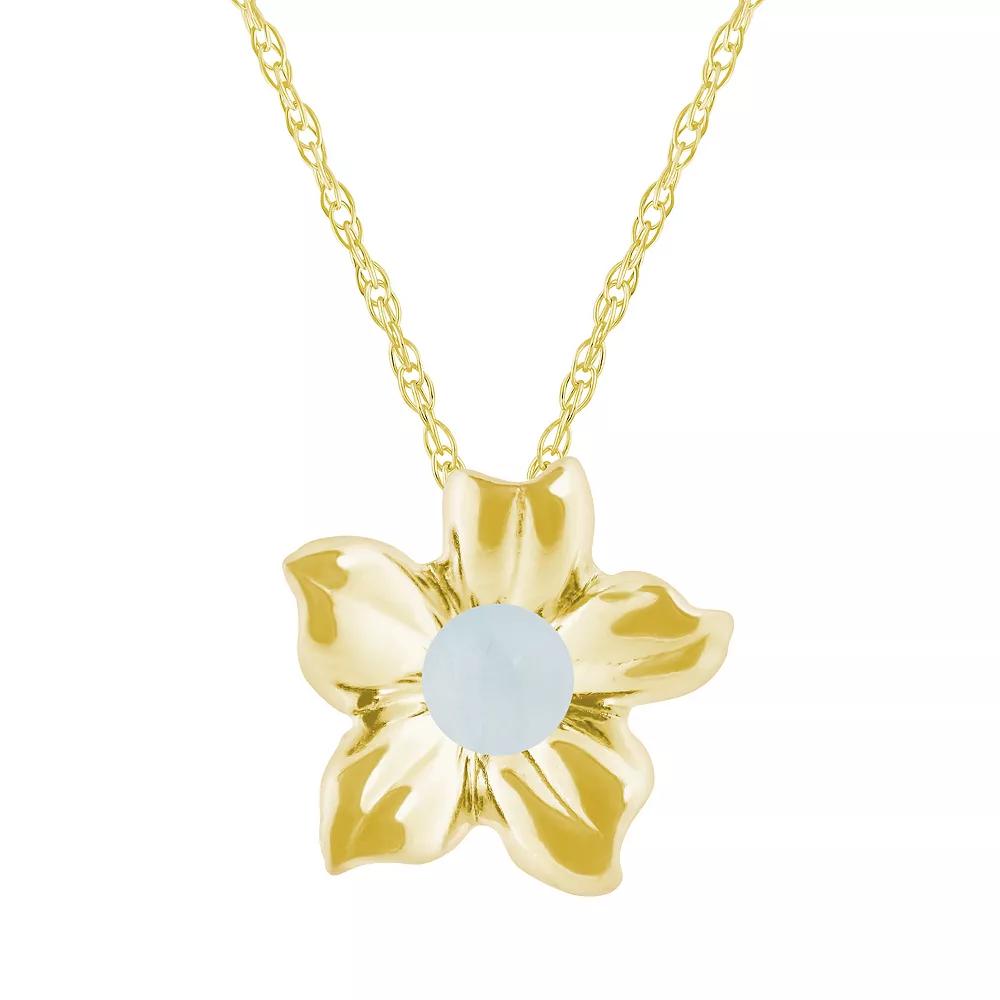 Celebration Gems 10k Gold Sphere Gemstone Hibiscus Flower Pendant Necklace, Women's, Size: 18", Milky Aquamarine Product Image