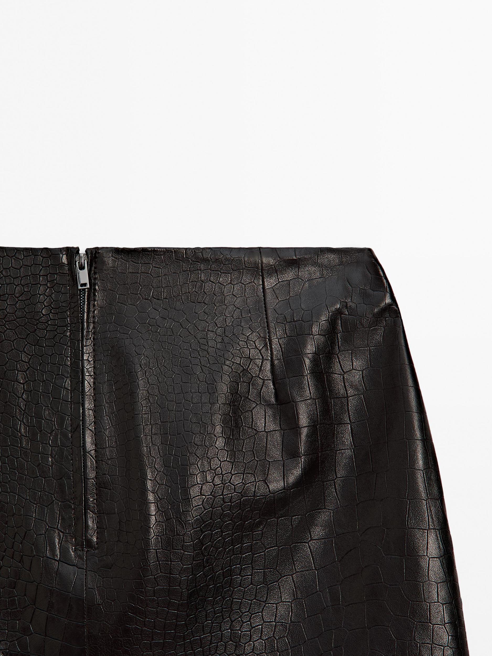 Mock croc nappa leather mini skirt Product Image
