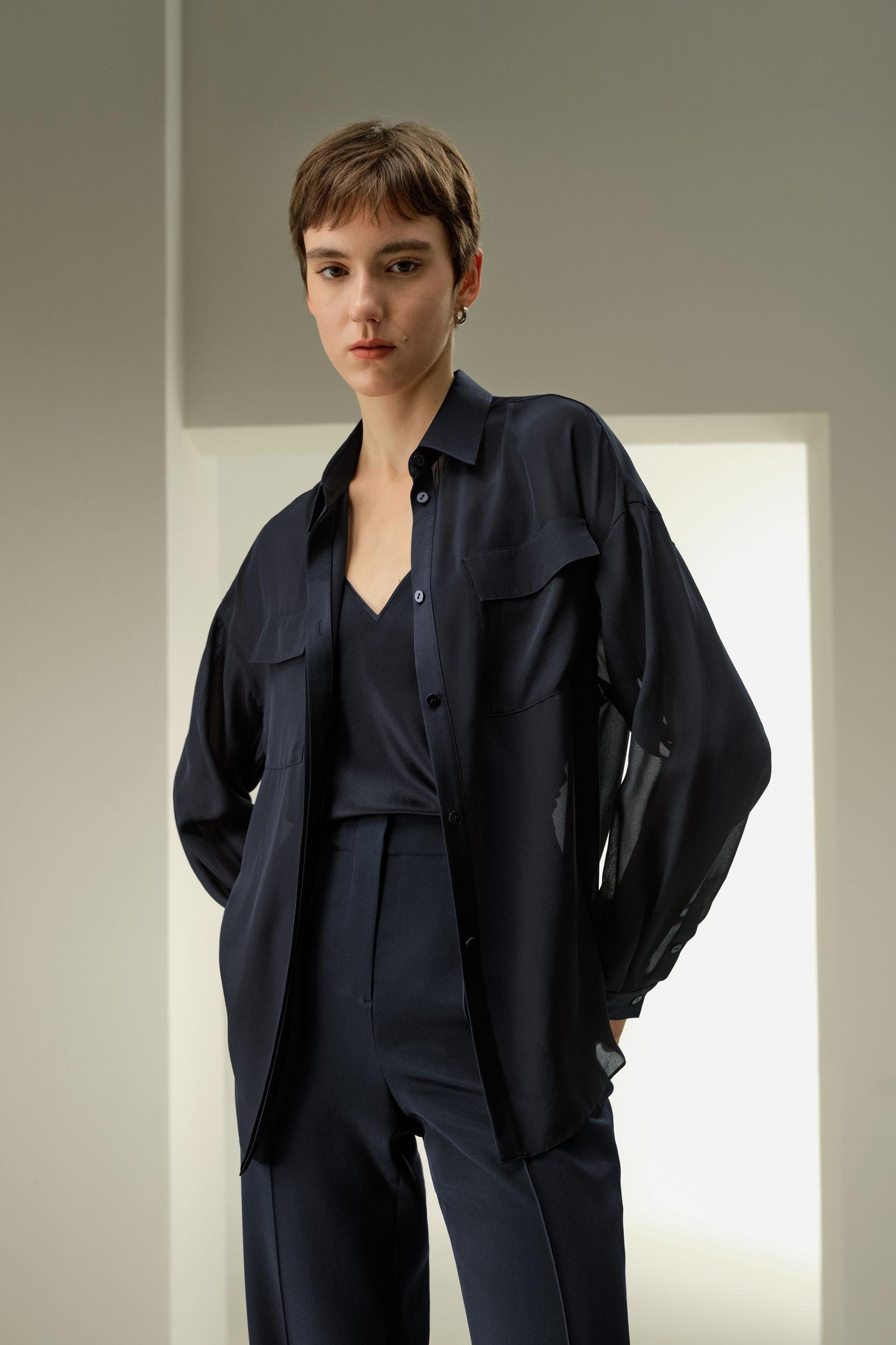 Semi-Sheer Silk Chiffon Blouse Product Image