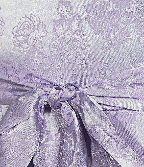 B. Darlin Satin Jacquard Floral Print V-Neck Long Sleeve Front Tie Tiered Ruffle Dress Product Image