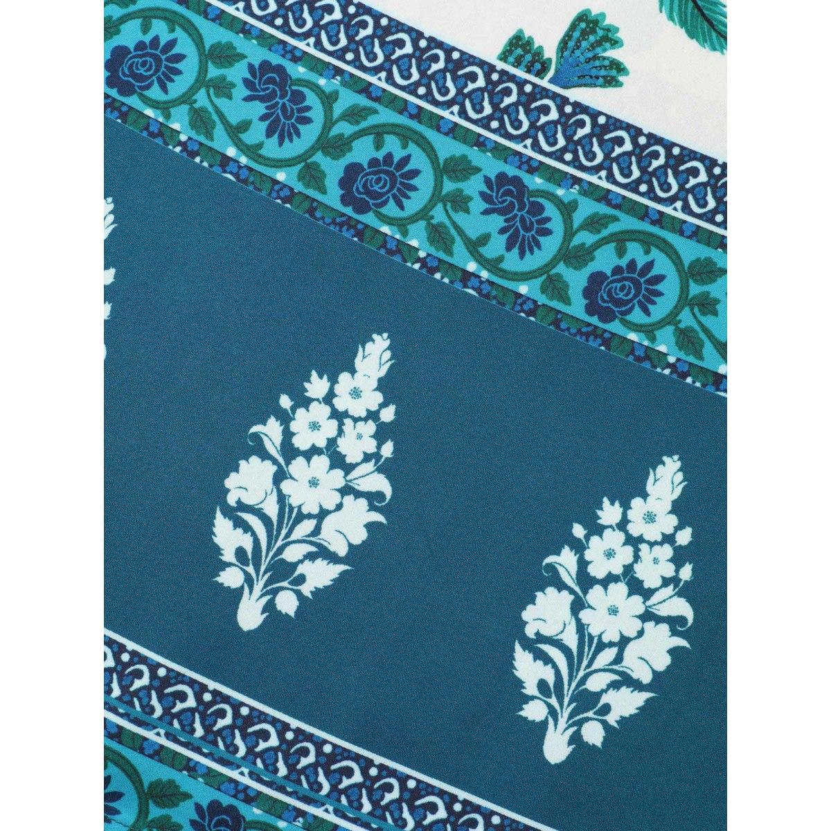 Plus Size Boho Print Notched Collar Midi Dress Teal Women Boho Non Flat collar with V-notch Short sleeve Curvy BloomChic 26/4X Product Image