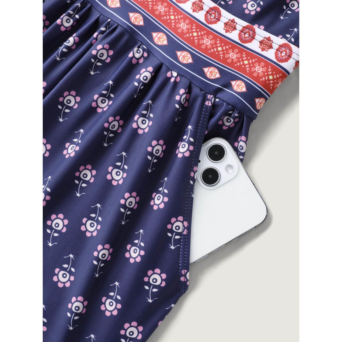 Plus Size Floral Print Contrast Swim Romper Women's Swimwear Midnight Resort Curve Bathing Suits One Pieces BloomChic 18-20/2X Product Image