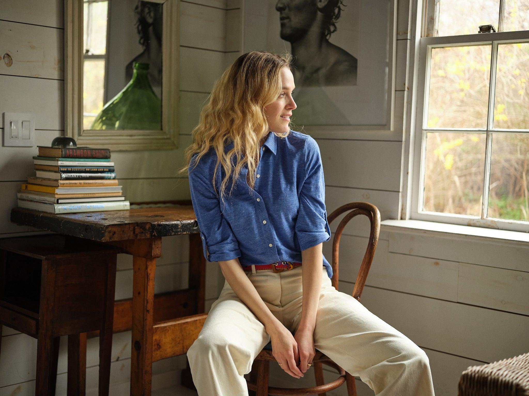 Cotton/Linen Avalon Knit Top in Atlantic Blue Product Image