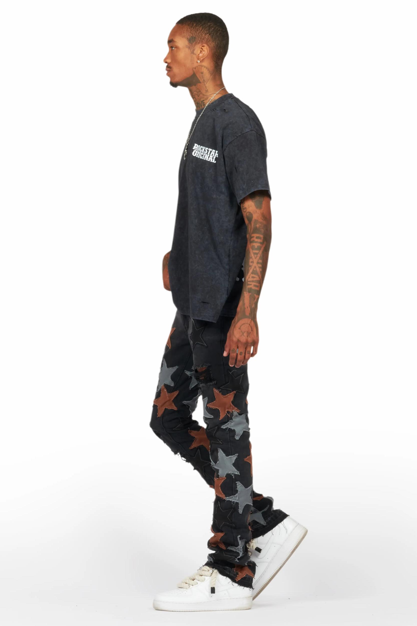 StarLane Black Stacked Flare Jean Male Product Image