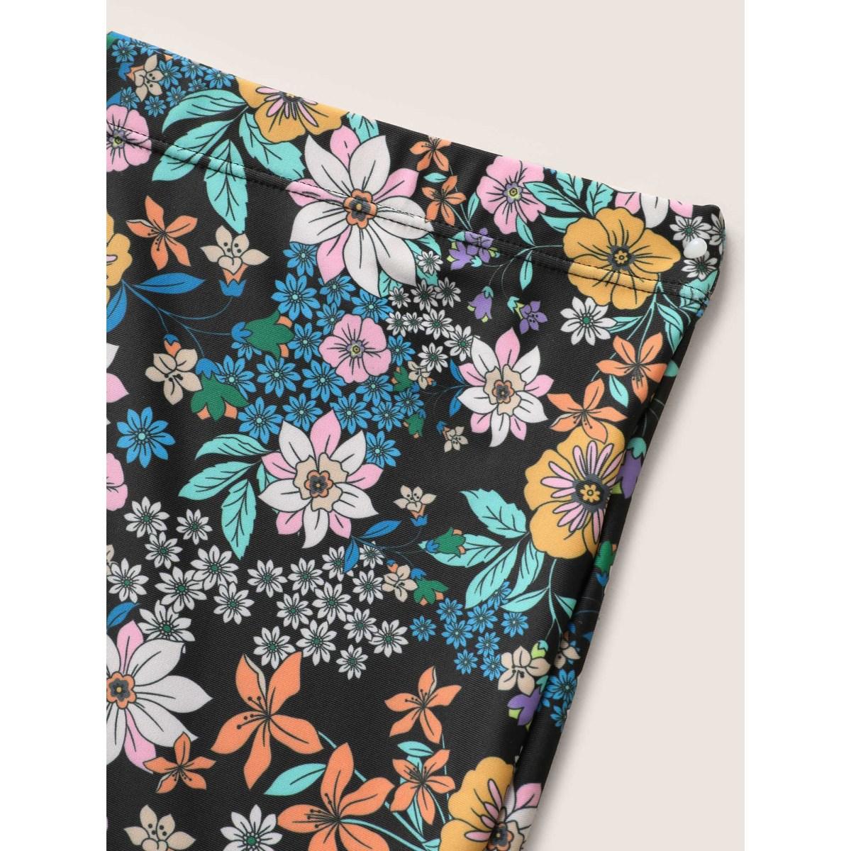 Plus Size Ditsy Floral High Rise Skinny Swim Bottom Women's Swimwear Black Beach Non High stretch Skinny High Rise Curve Swim Bottoms BloomChic 18-20/2X Product Image
