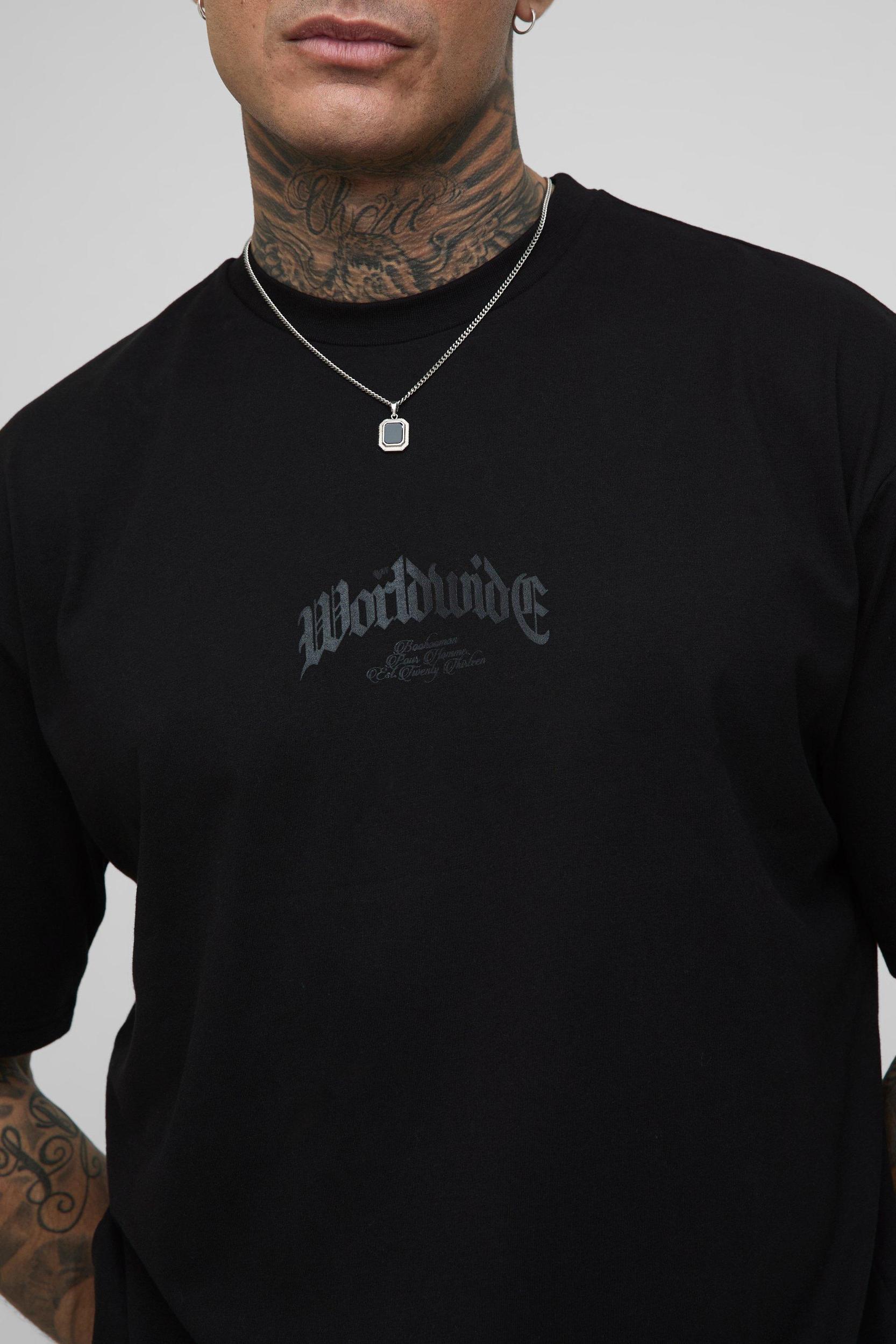 Tall Oversized Worldwide Cross Print T-Shirt & Short Set | boohooMAN USA Product Image