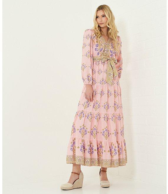 A Loves A Floral Printed Long Sleeve V-Neck Self Tie Maxi Dress Product Image