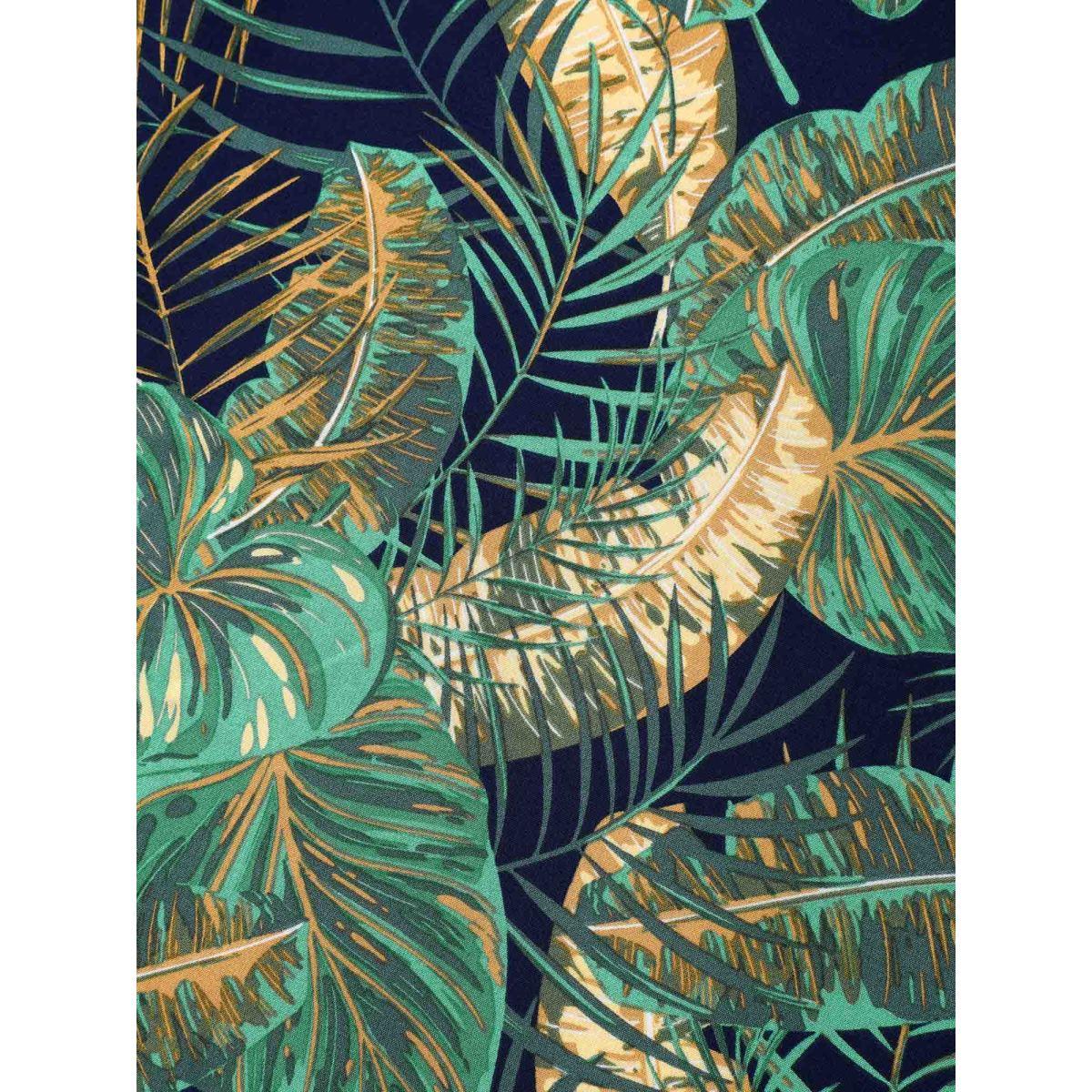 Plus Size Tropical Print Belted Pocket Midi Dress Navy Women Resort Overlap Collar Short sleeve Curvy BloomChic 26/4X Product Image