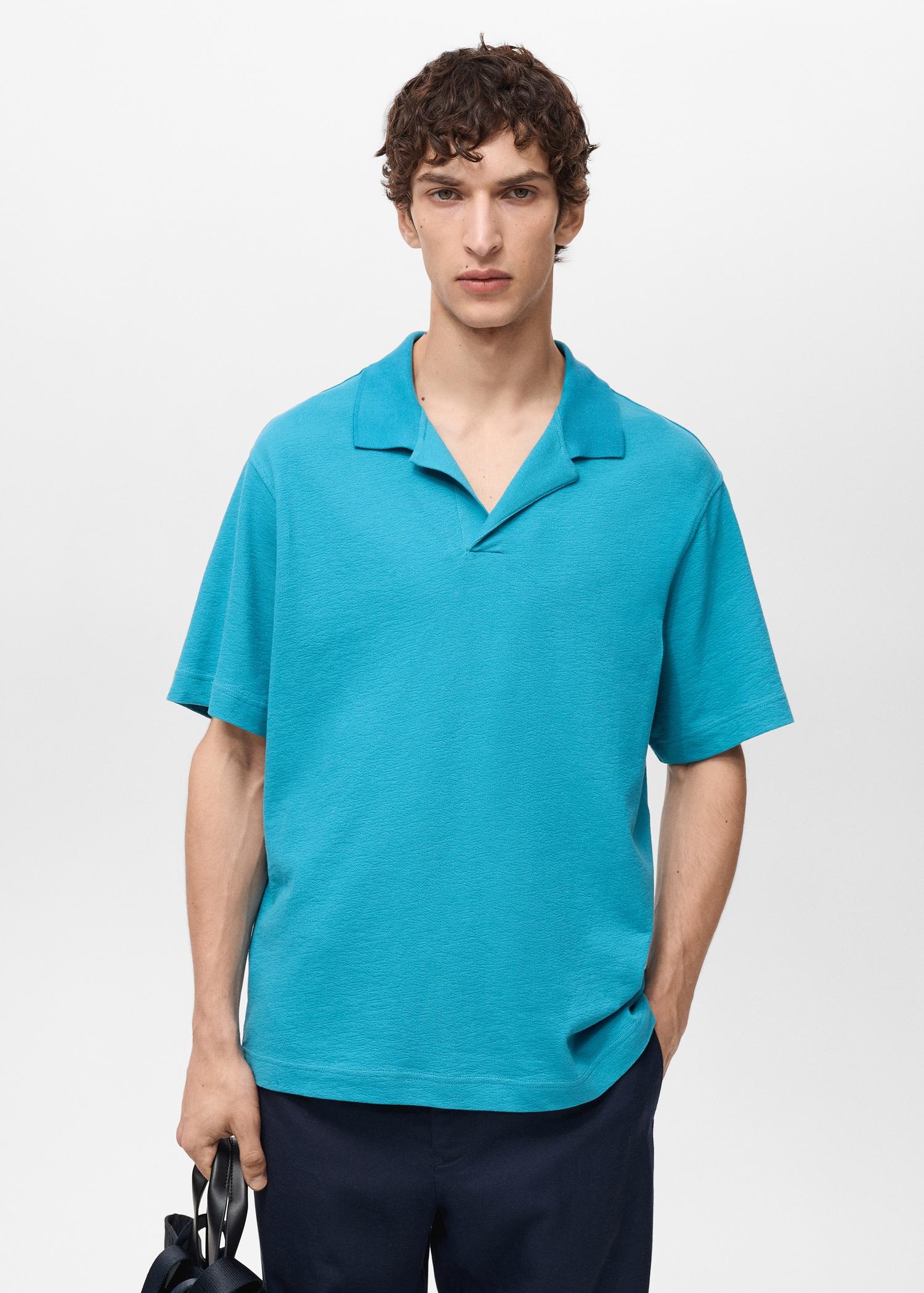 Textured cotton relaxed-fit polo shirt - Men | MANGO USA Product Image