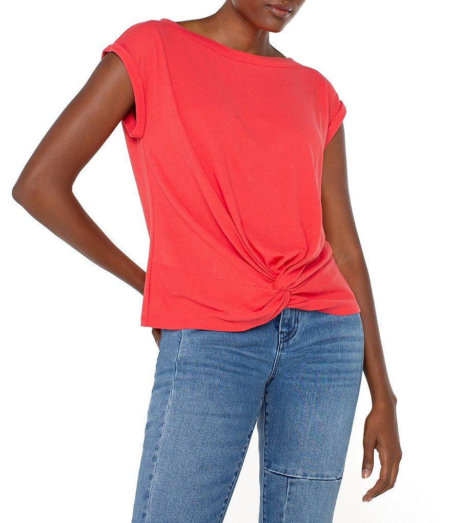 Liverpool Los Angeles Knit Boat Neck Short Flutter Sleeve Top Product Image