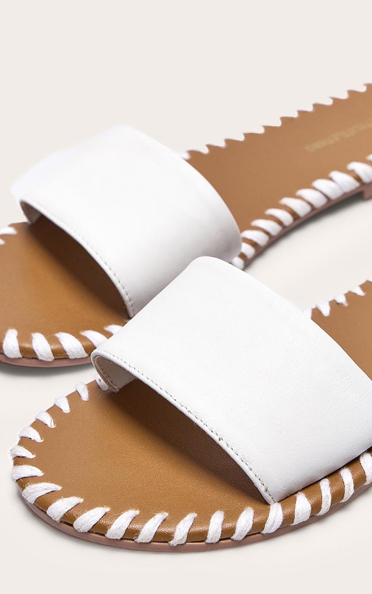 White Real Leather Round Toe Stitch Detail Mule Sandals Product Image