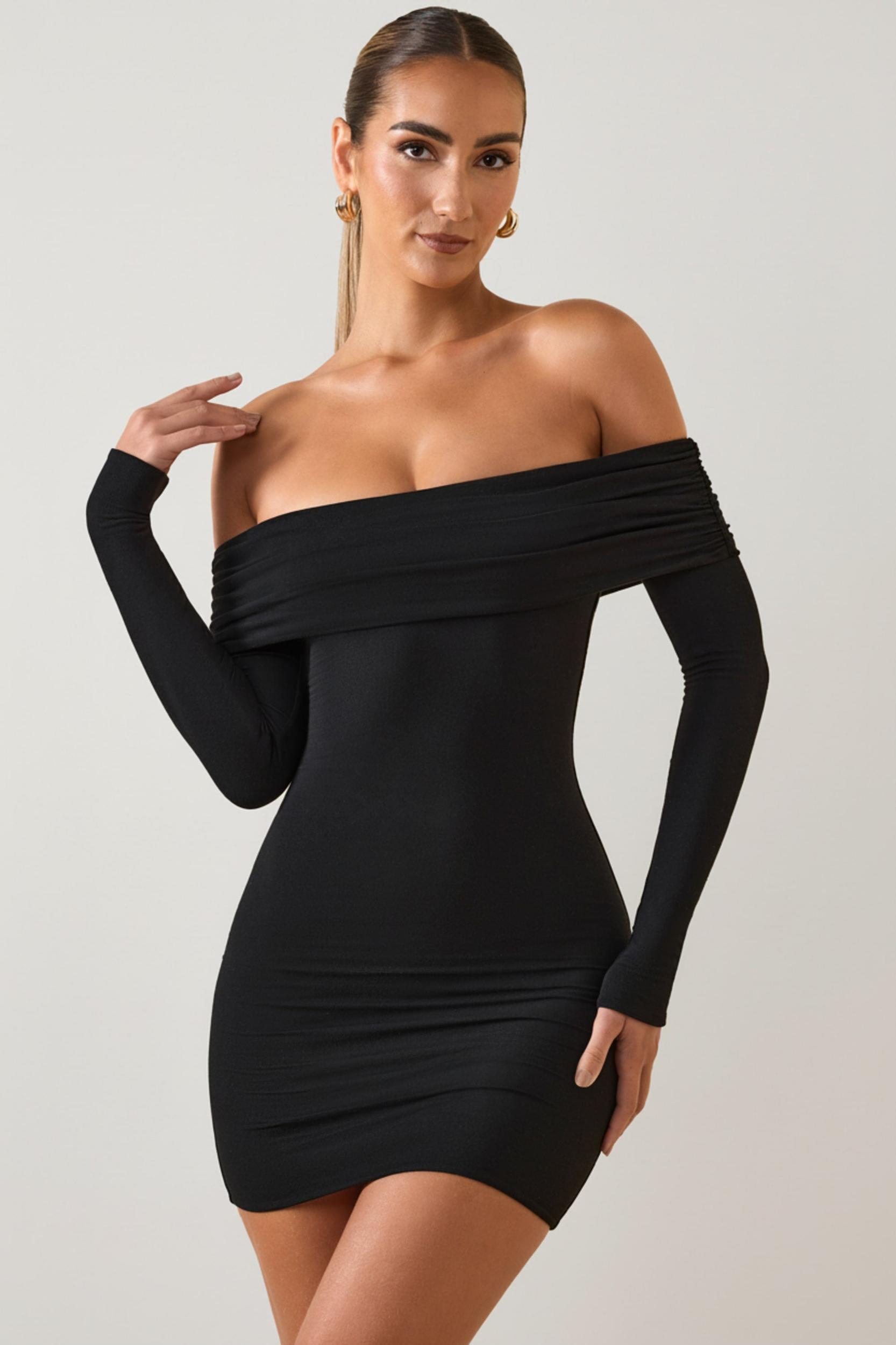 Modal Off-Shoulder Mini Dress in Black Product Image