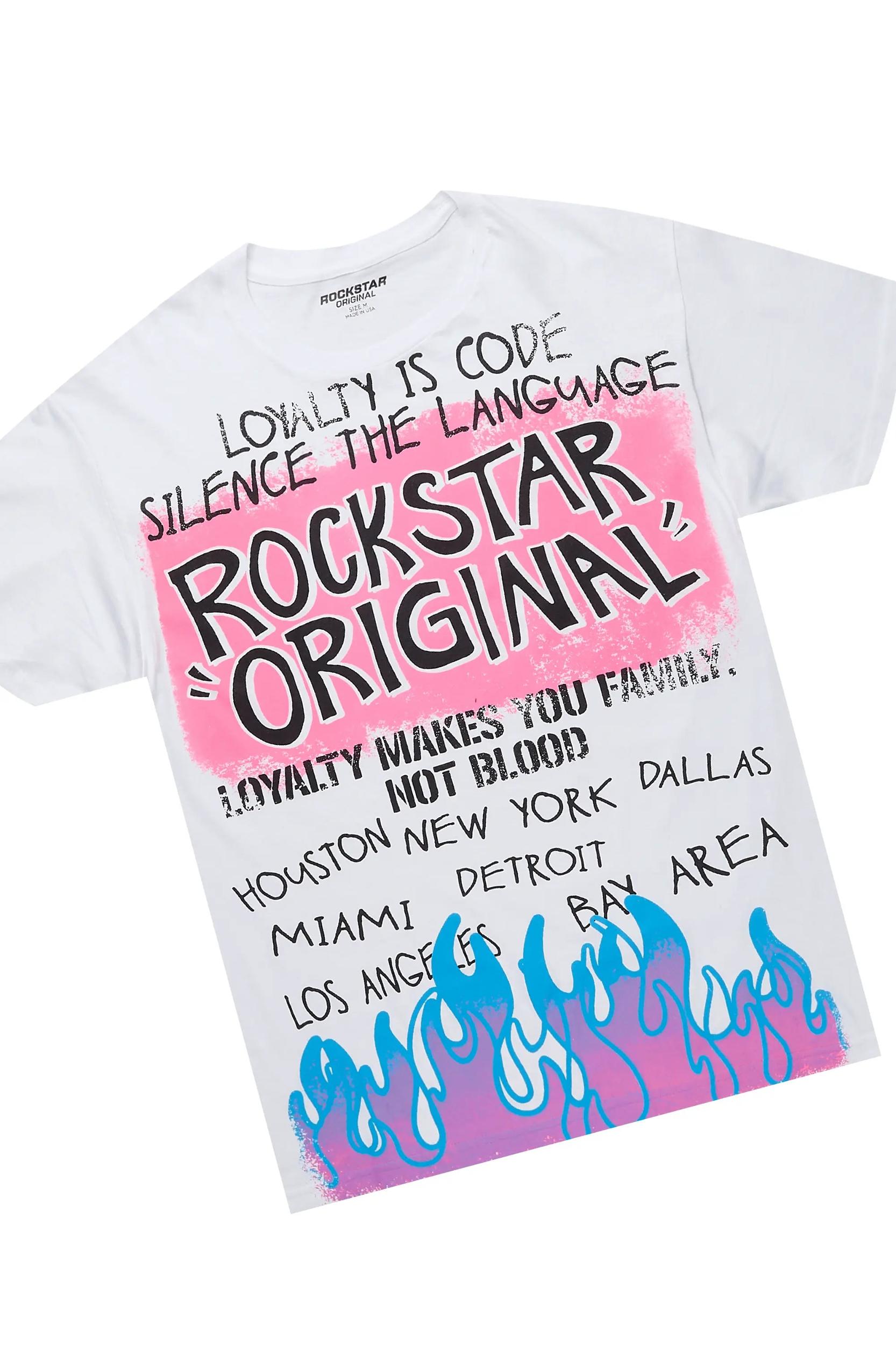 Beno White/Beige T-Shirt/Baggy Stacked Pant Set Male Product Image