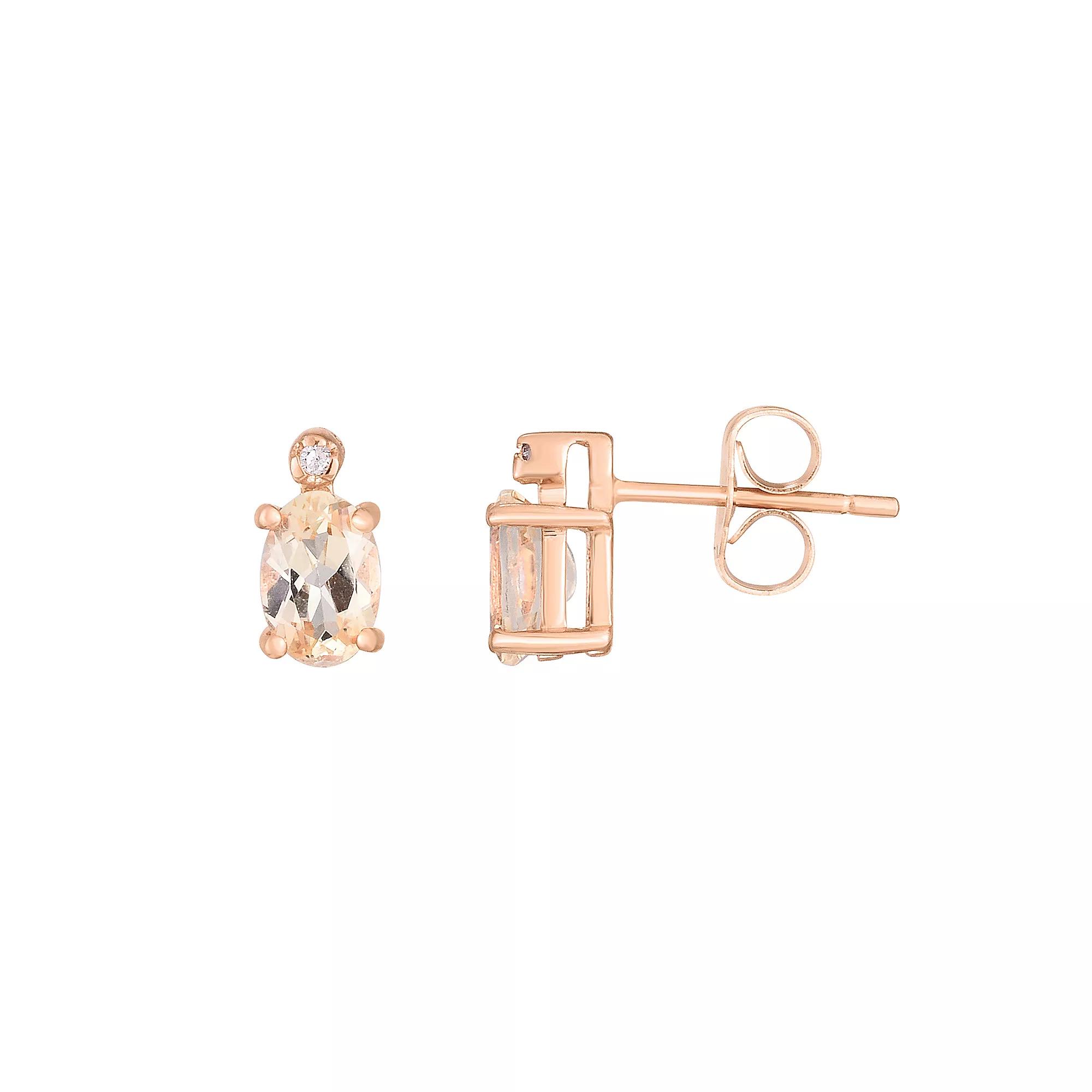 14k Rose Gold Diamond Accent & Topaz Stud Earrings, Women's Product Image