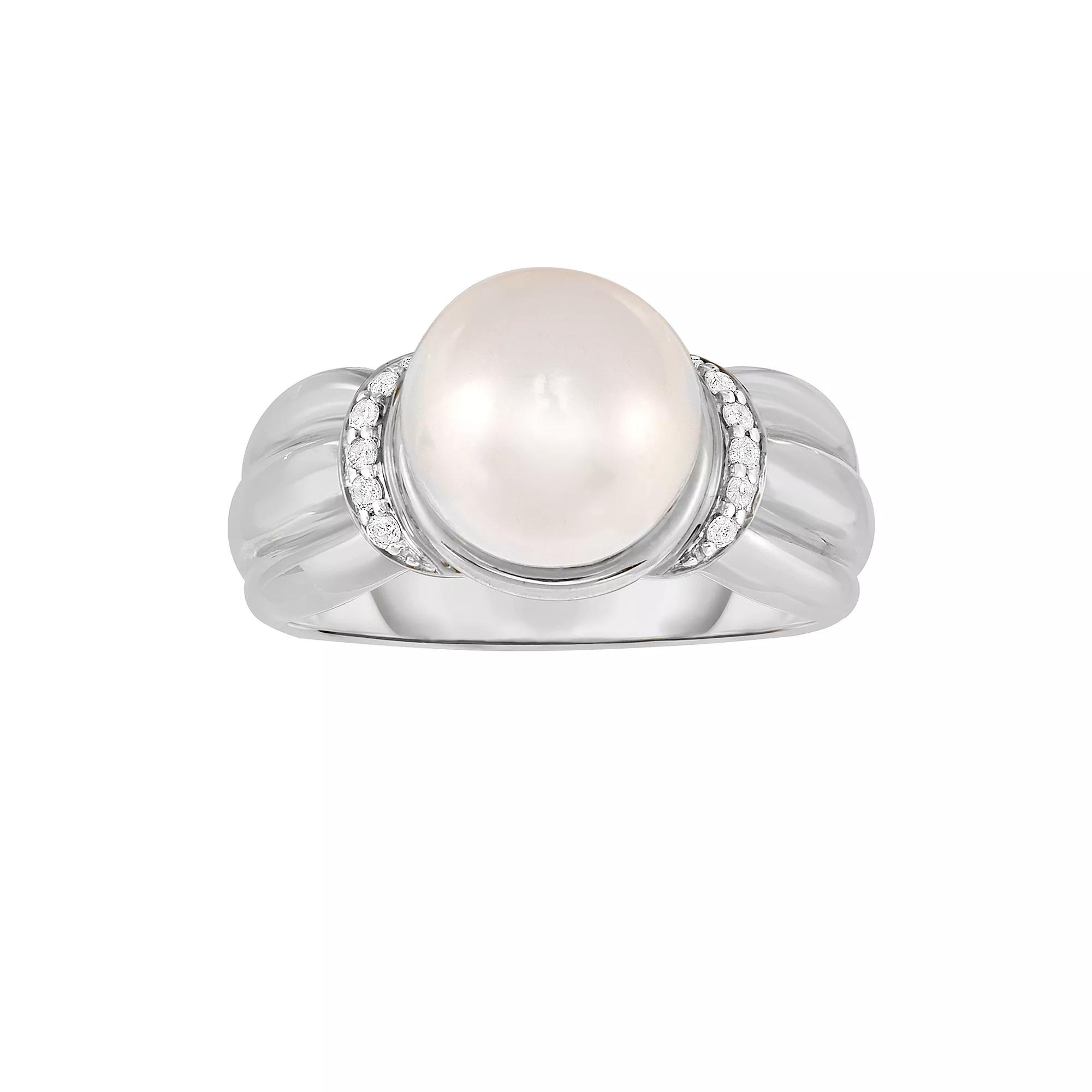 Oro Leoni Sterling Silver Freshwater Cultured Pearl & Diamond Accent Ring, Women's,  Product Image