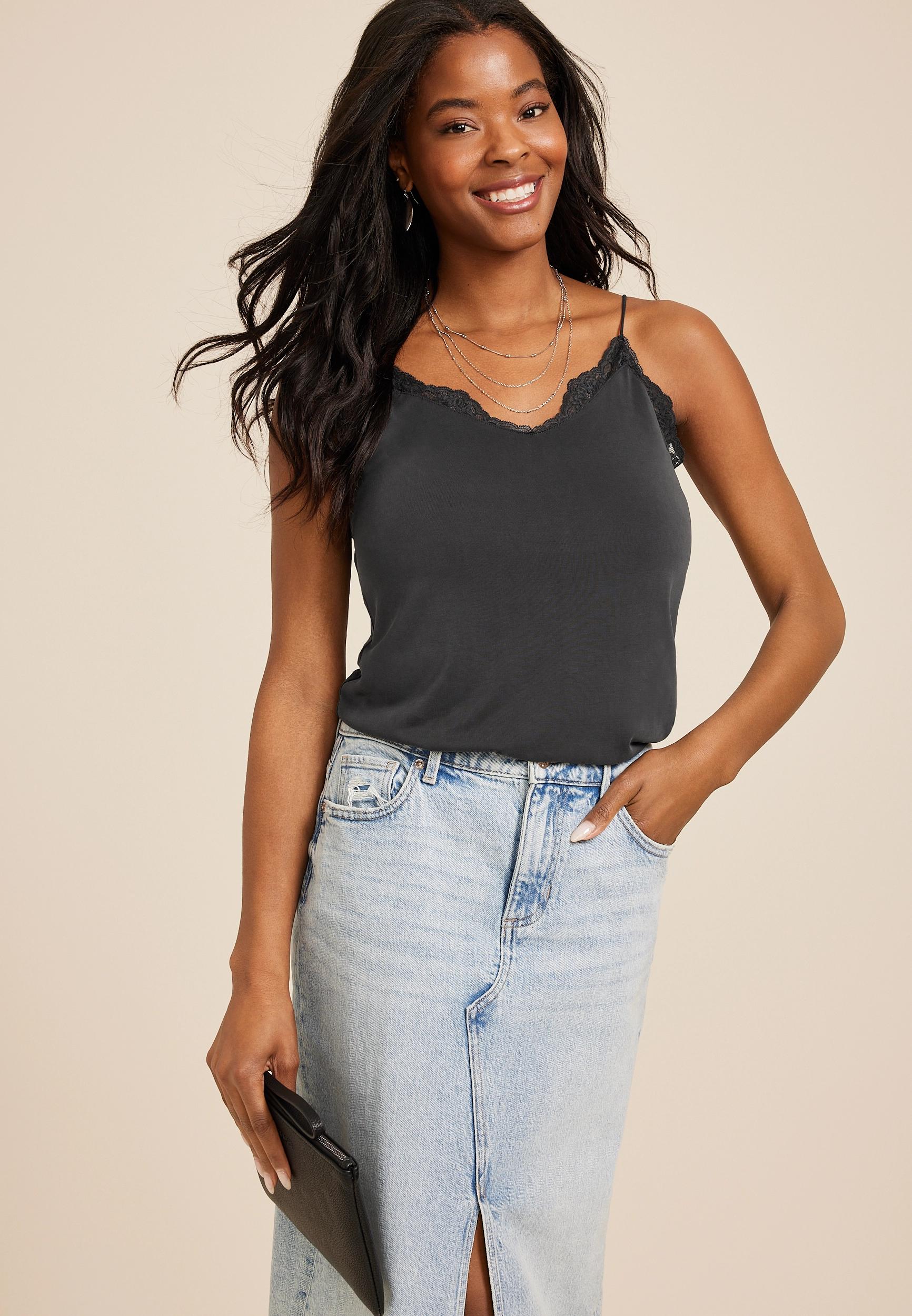 Sandwash Lace Trim V Neck Swing Cami Product Image