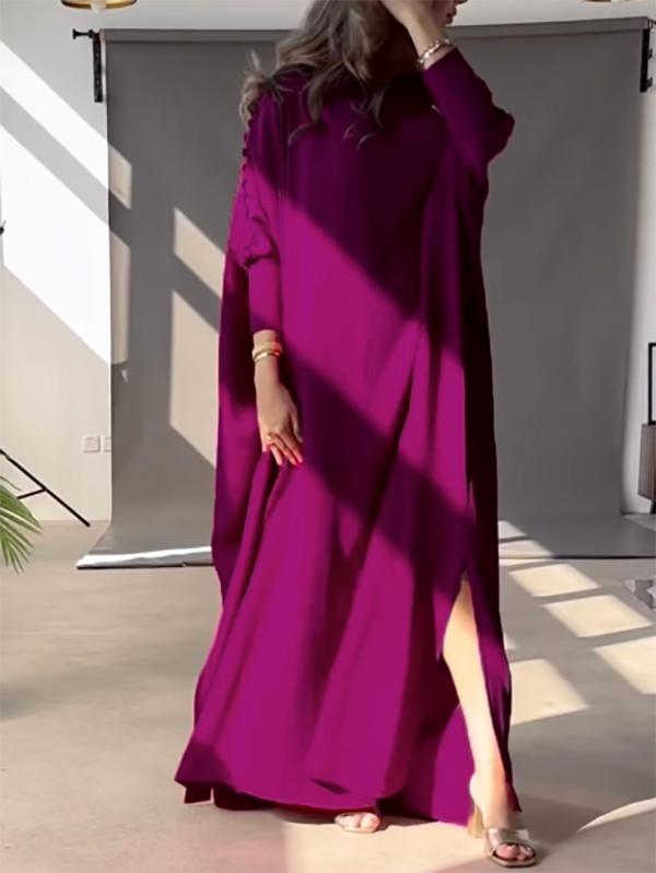 H-Line Loose Buttoned Solid Color Maxi Dresses Product Image