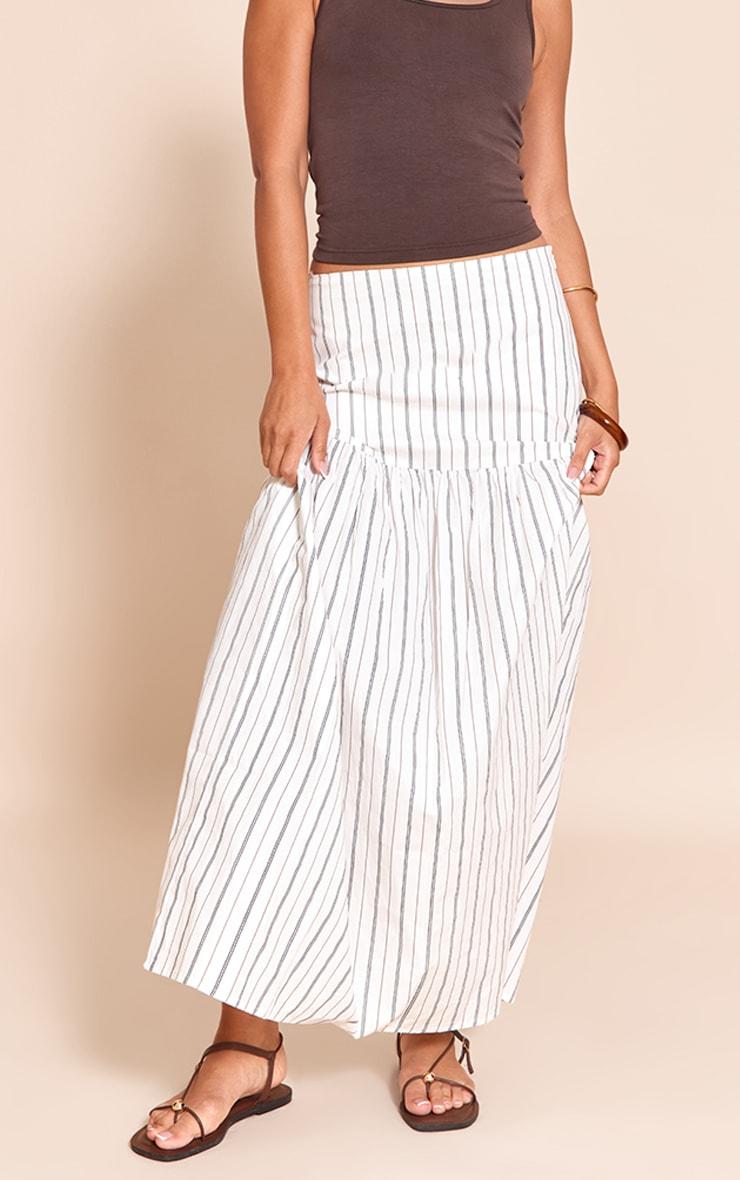 White Pinstripe Cotton Poplin Drop Waist Maxi Skirt Product Image
