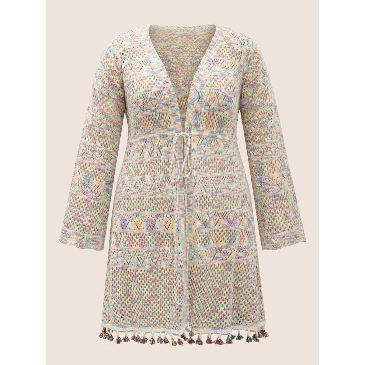 Plus Size Heather Cut Out Drawstring Tassel Trim Swim Cover Up Women's Swimwear Multicolor Beach Tie knot Curve Swim Cover Ups BloomChic 14-16/1X Product Image