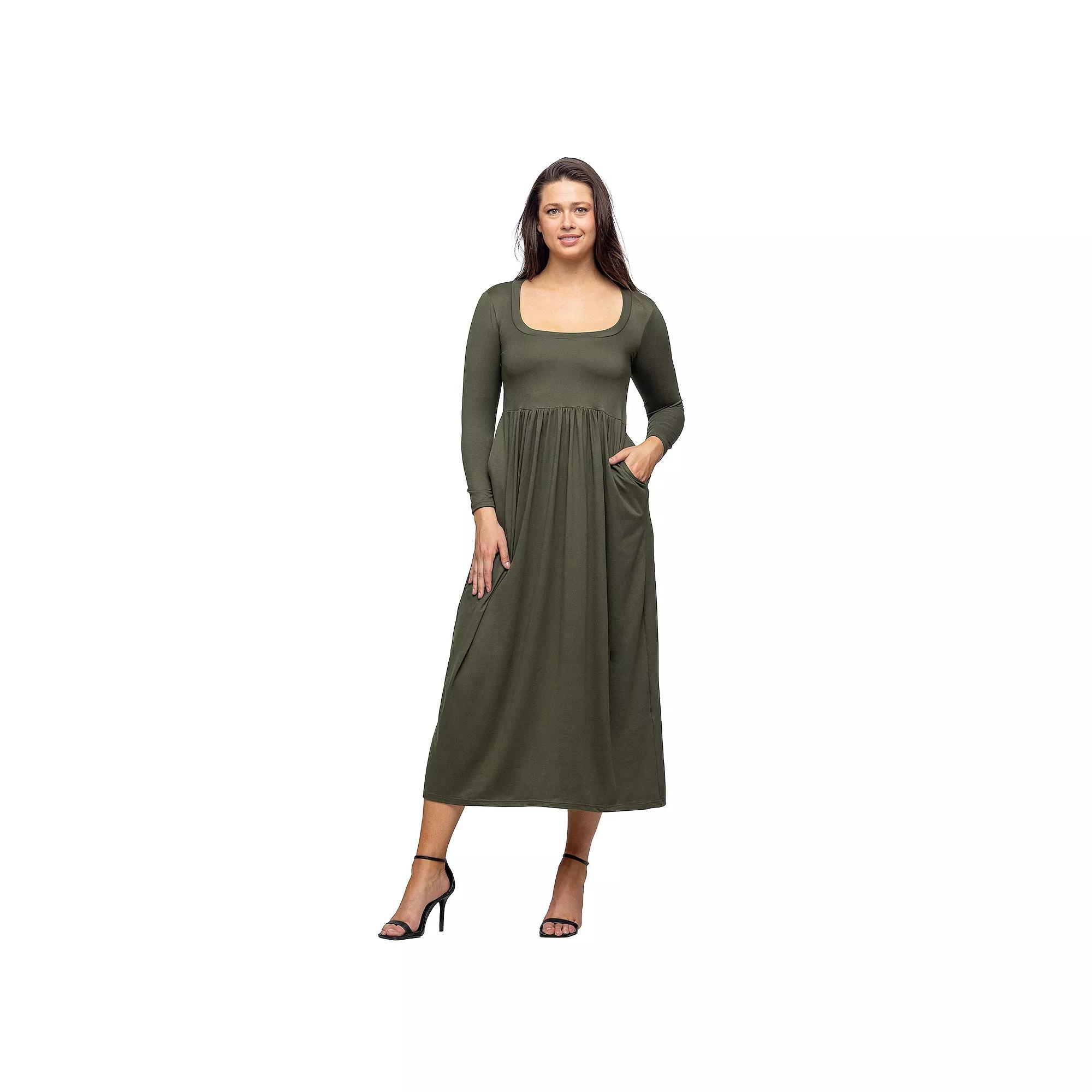 Women's 24Seven Comfort Apparel Long Sleeve Empire Waist Pocket Maxi Dress,  Product Image