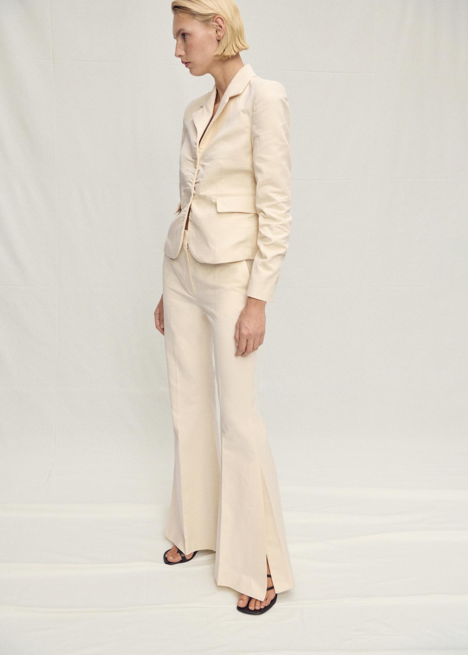 Flared linen-blend suit pants - Women | MANGO USA Product Image