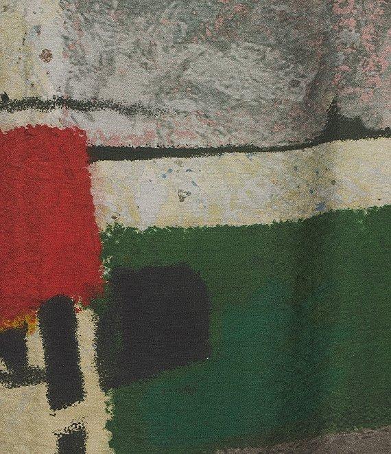 Ali Miles Woven Abstract Multi Print Round Neck 3/4 Sleeve Hi-Low Hem Tunic Product Image