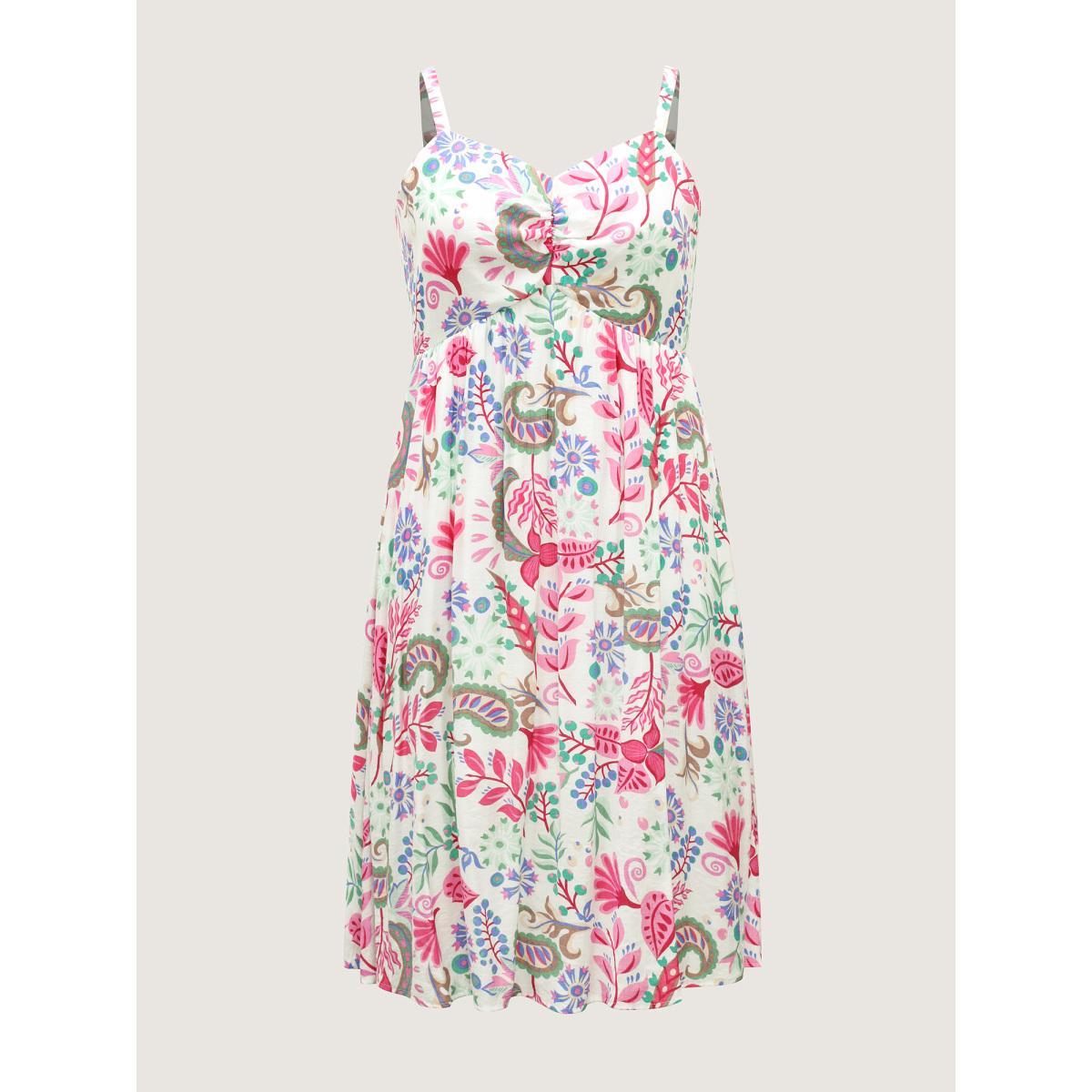 Plus Size Backless Bow Paisley Print Cami Midi Dress Multicolor Women Boho Tie knot Non Sleeveless Curvy BloomChic 18-20/2X Product Image