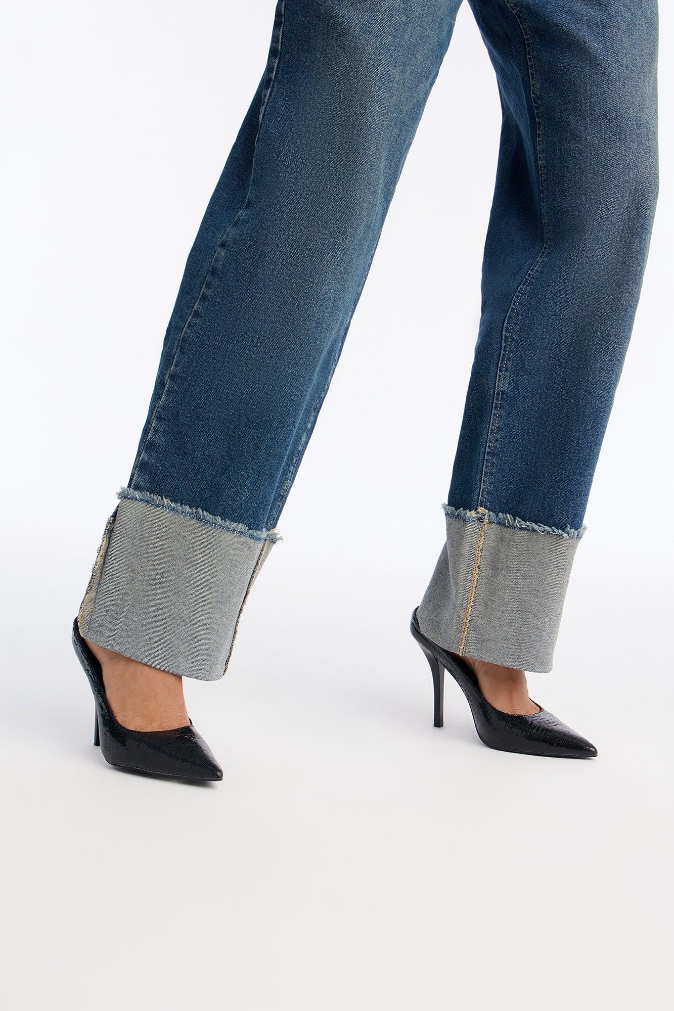 More To Come Cuffed Wide Leg Jeans - Dark Wash Female Product Image