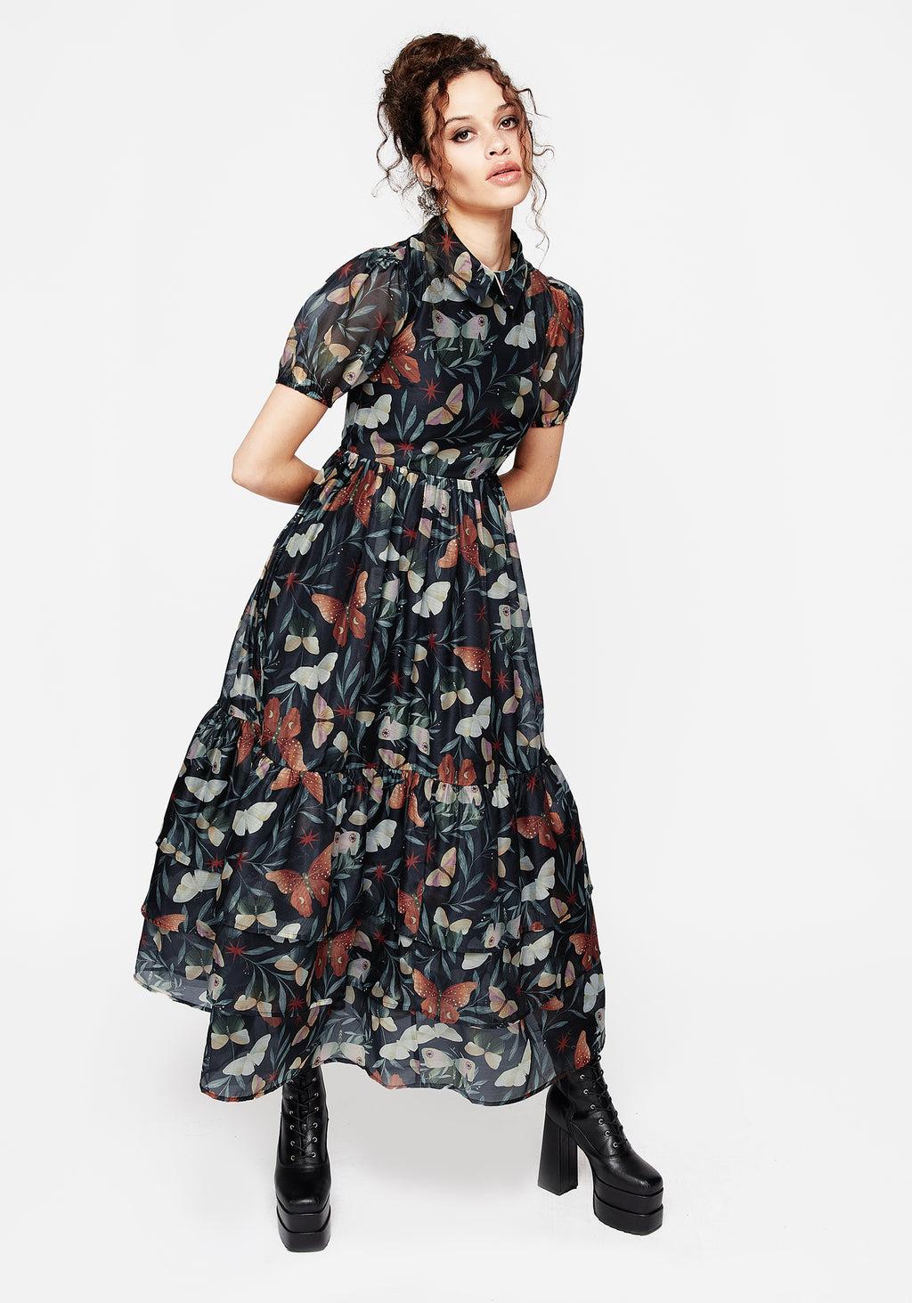 Mariposa Puff Sleeve Organza Maxi Shirt Dress Product Image