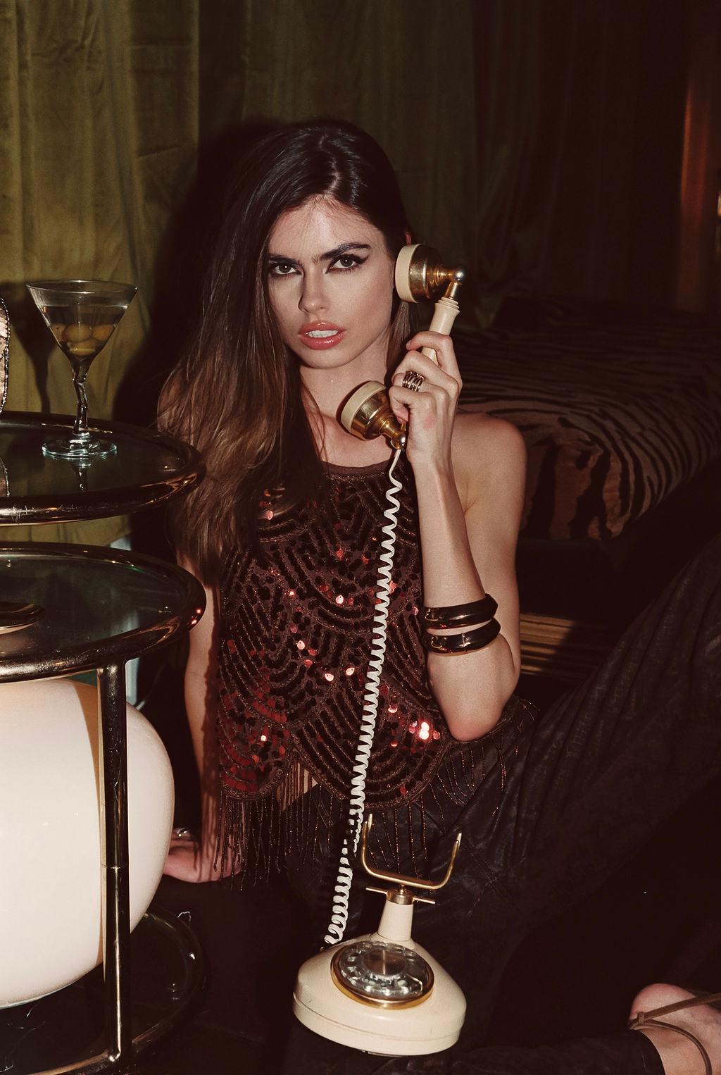 Cleo Espresso Beaded Halter Top Product Image