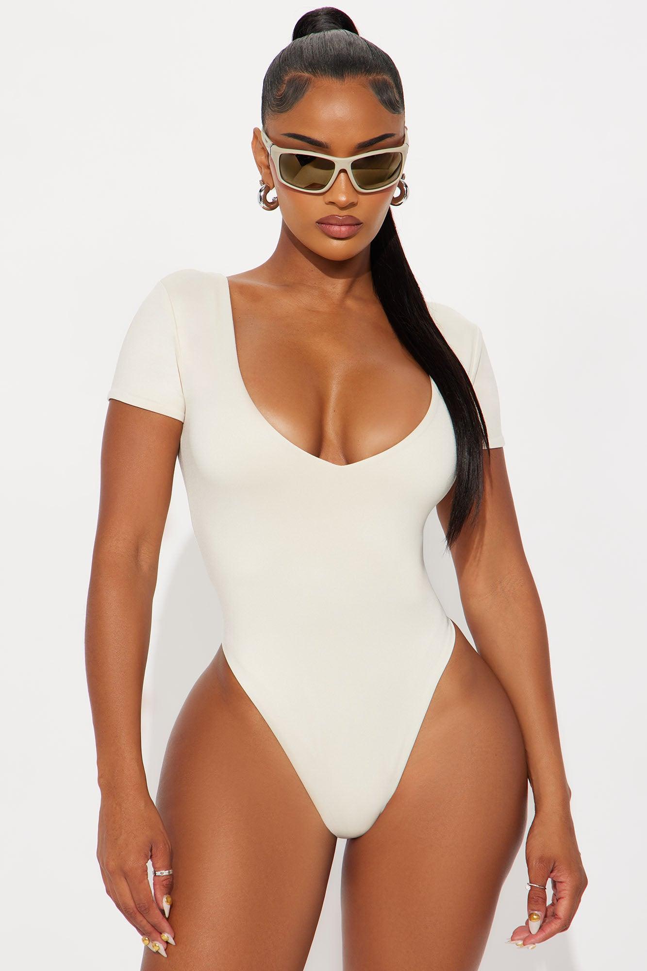 Contour Double Lined Short Sleeve High Cut Bodysuit - Bone Female Product Image