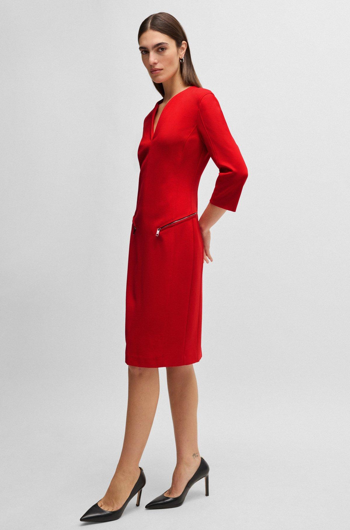 V-neck dress with zipped pockets and cropped sleeves Product Image