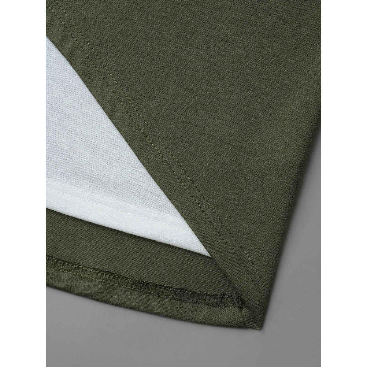 Plus Size Color Contrast Combined Hoodie Shirt ArmyGreen Women Casual Contrast Hooded Loose Everyday T-shirts BloomChic 18-20/2X Product Image