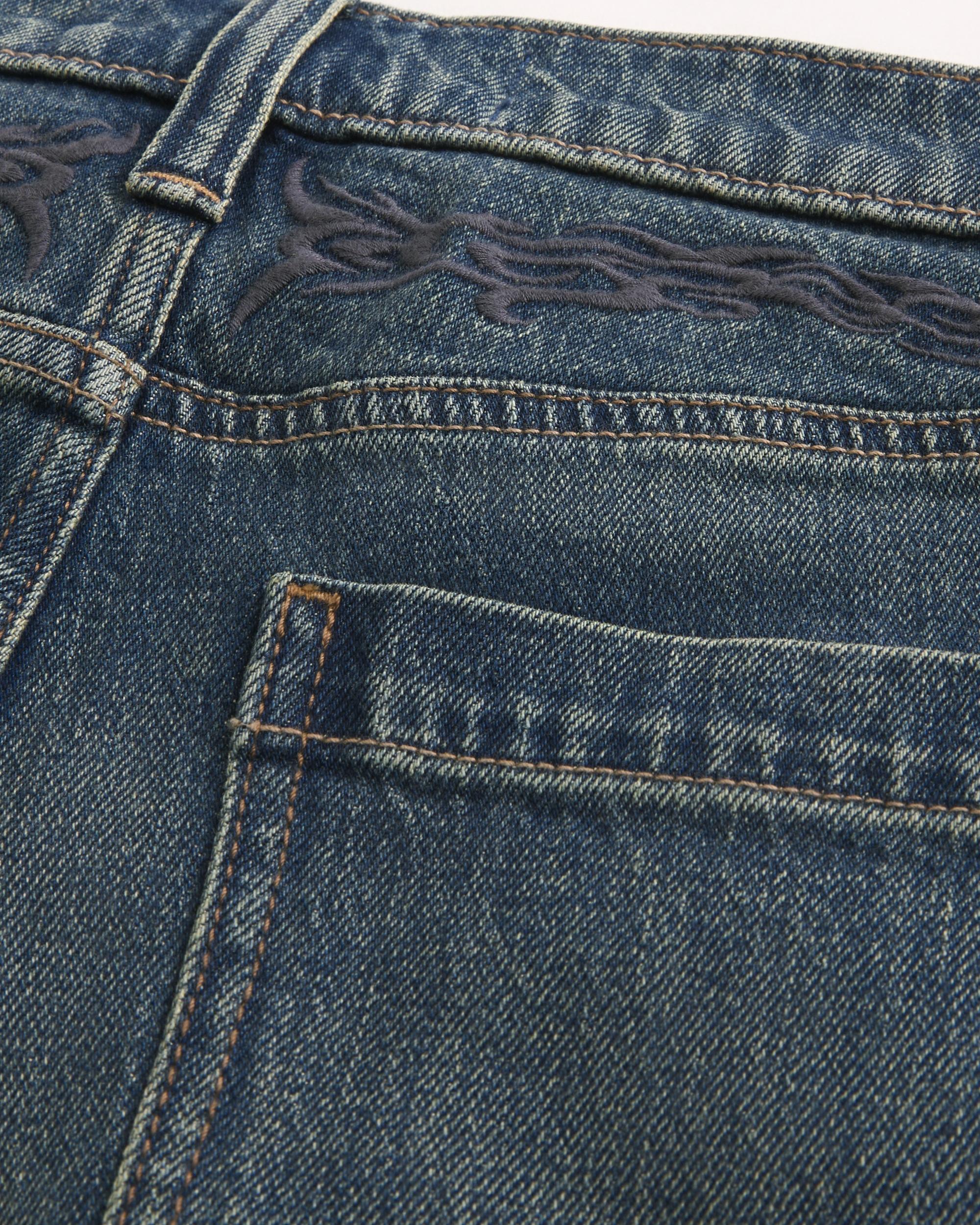 Dark Wash Embroidered Baggy Jeans Product Image