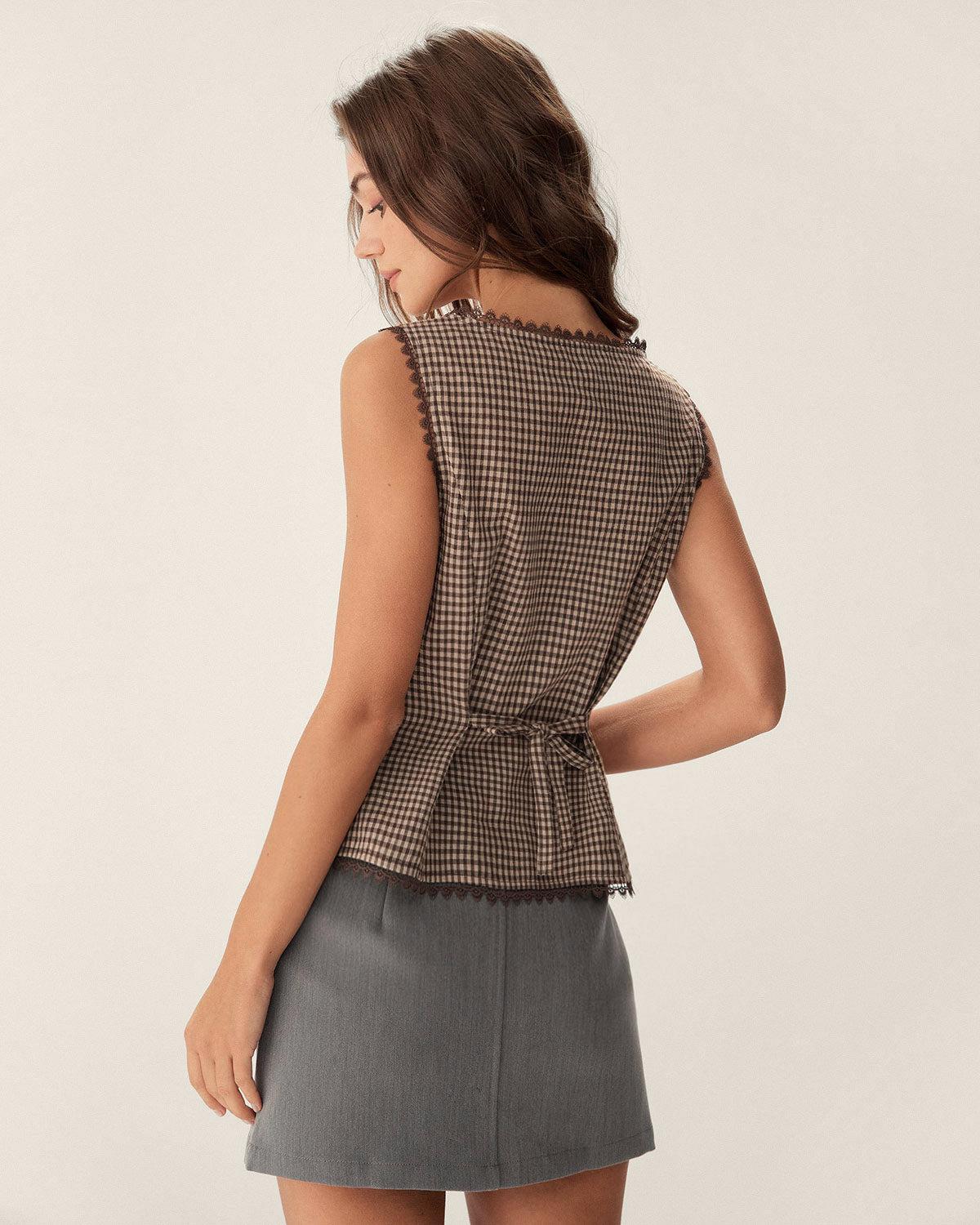 Brown Plaid Single Breasted Vest Product Image