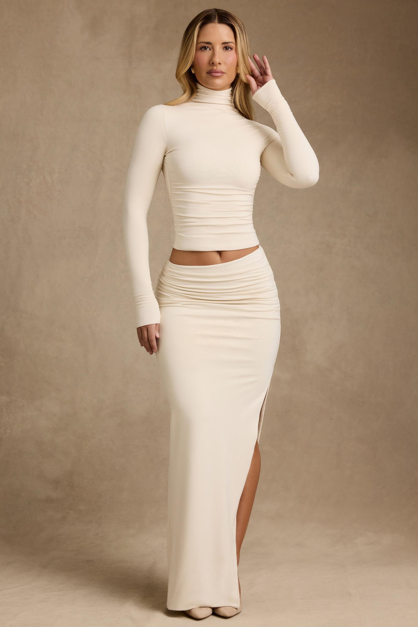 Modal Asymmetric-Waist Maxi Skirt in Ivory Product Image